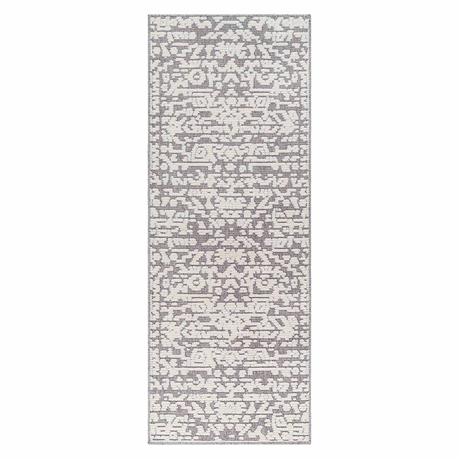 (B862) Found & Fable Lyna Grey & White Patterned Washable Area Rug, 8x10