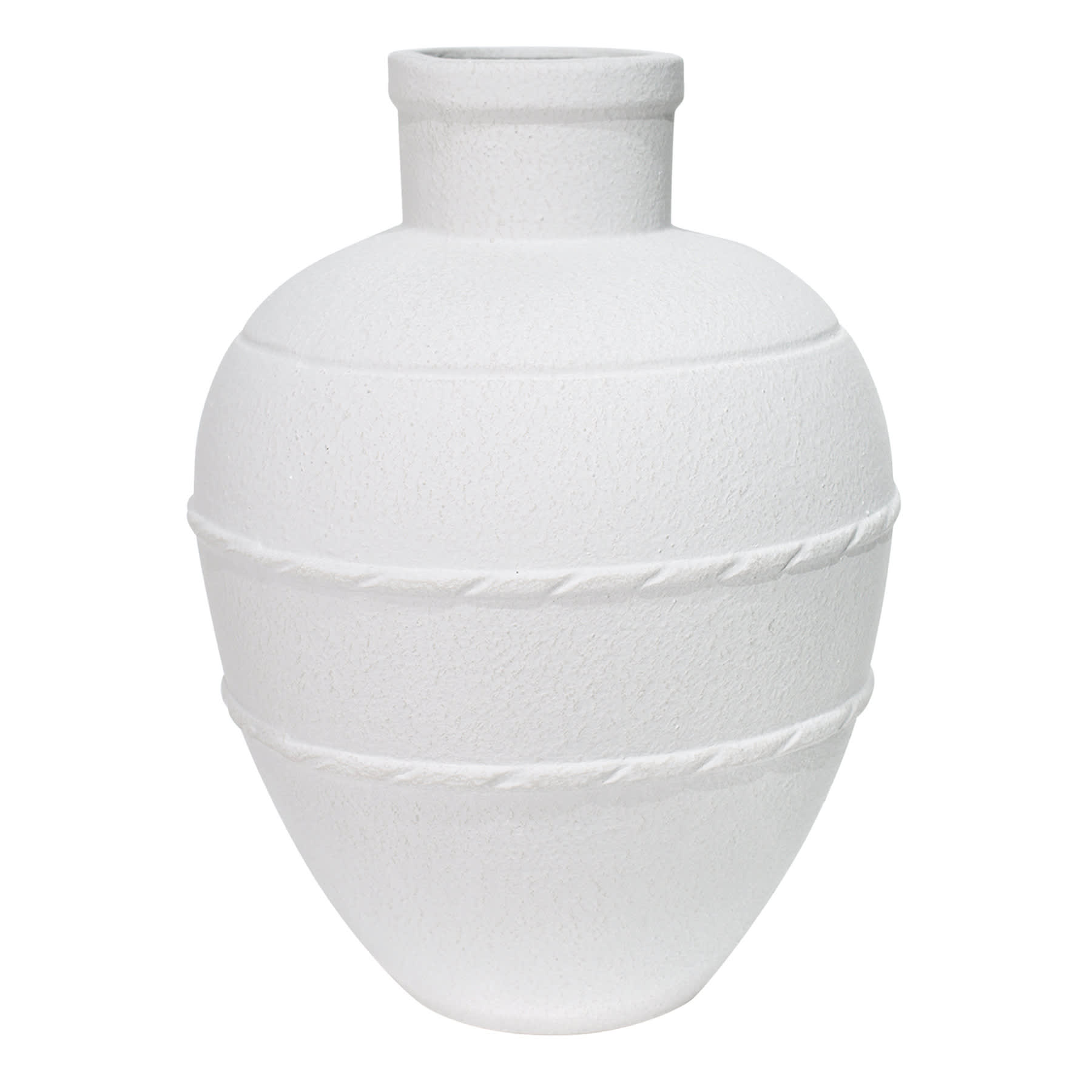 White Ribbed Ceramic Vase, 15"
