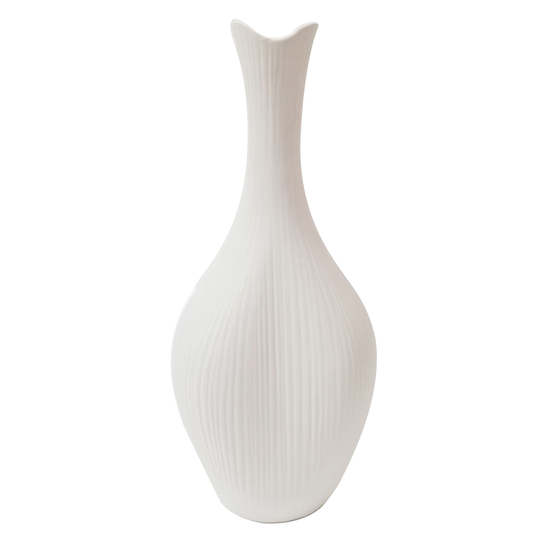 White Long Neck Ceramic Bottle Vase, 10"