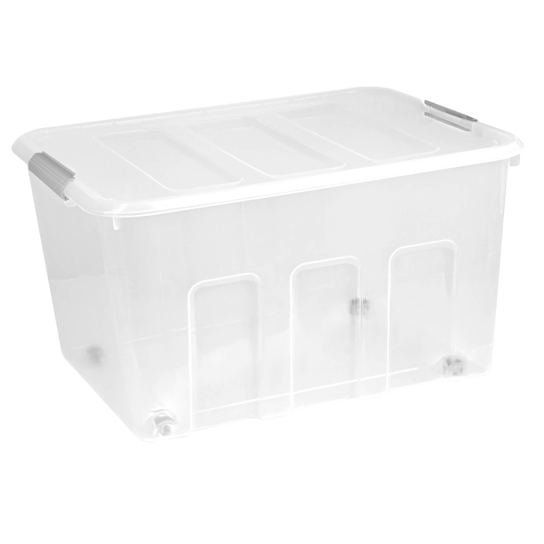 Clear Storage Tote with Grey Latch, 90l