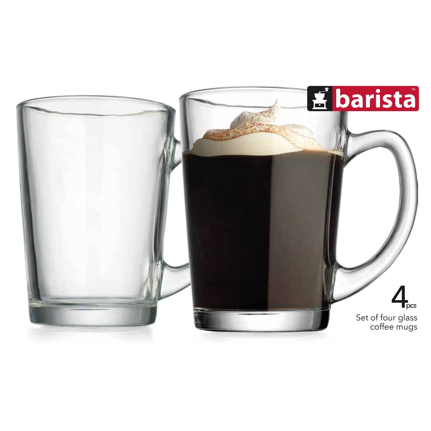 Set of 4 Barista Coffee Mugs, 11.6oz