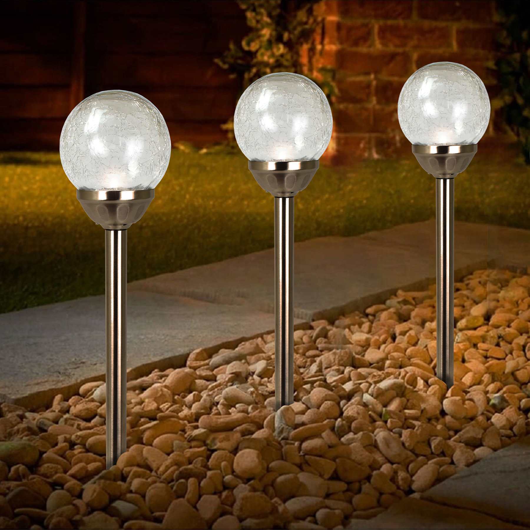 Solar Clear Crackle Large Globe Pathway Light