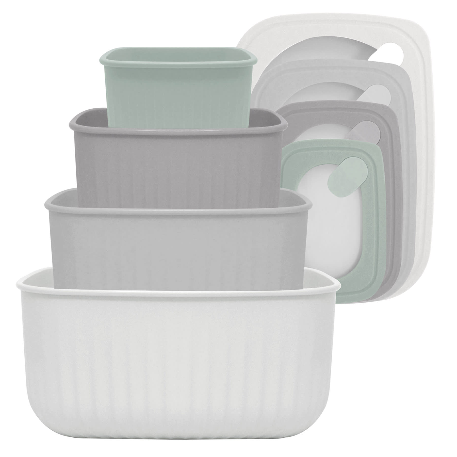 4-Piece Rectangle Storage Bowls, Light Grey