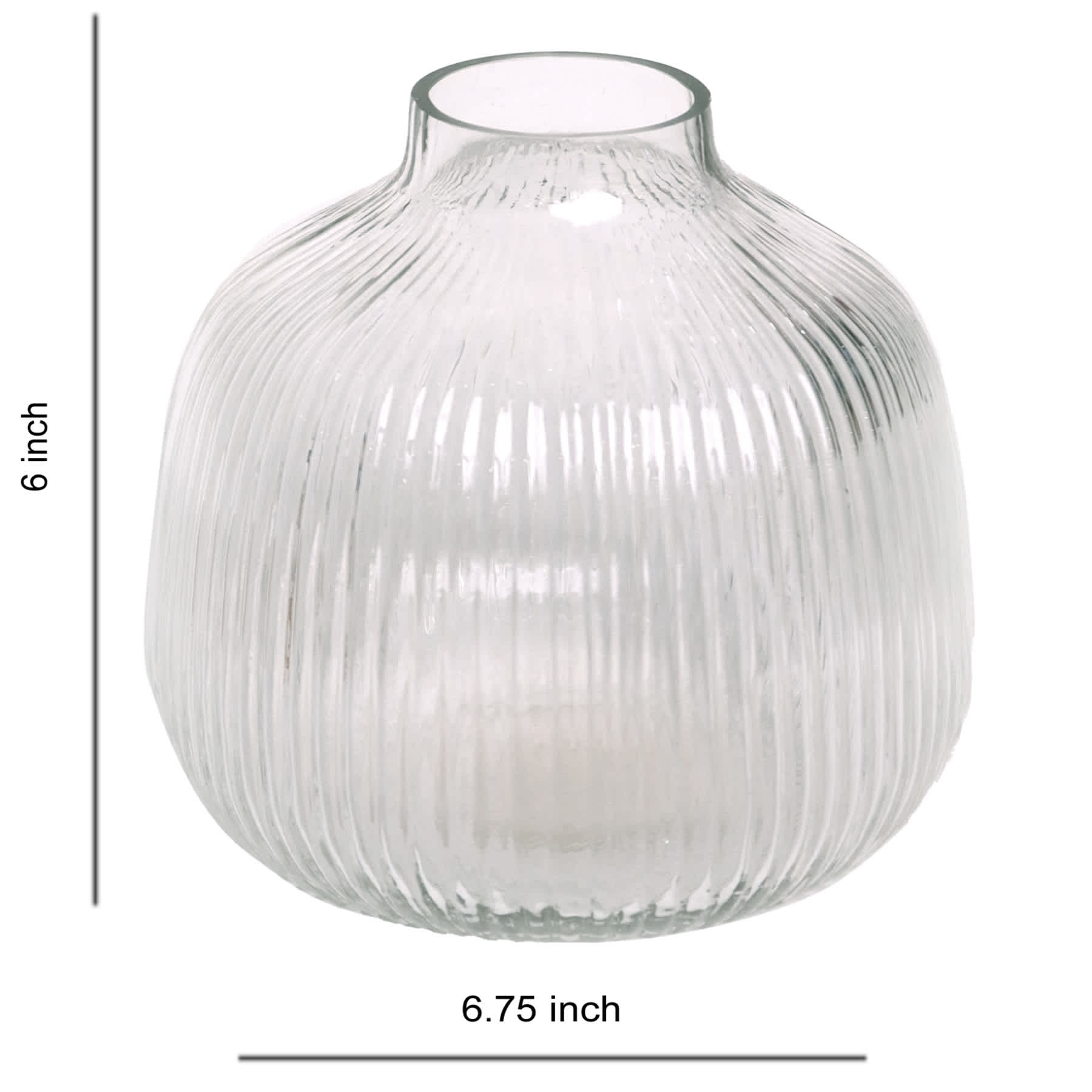 Clear Round Ribbed Vase, 6"