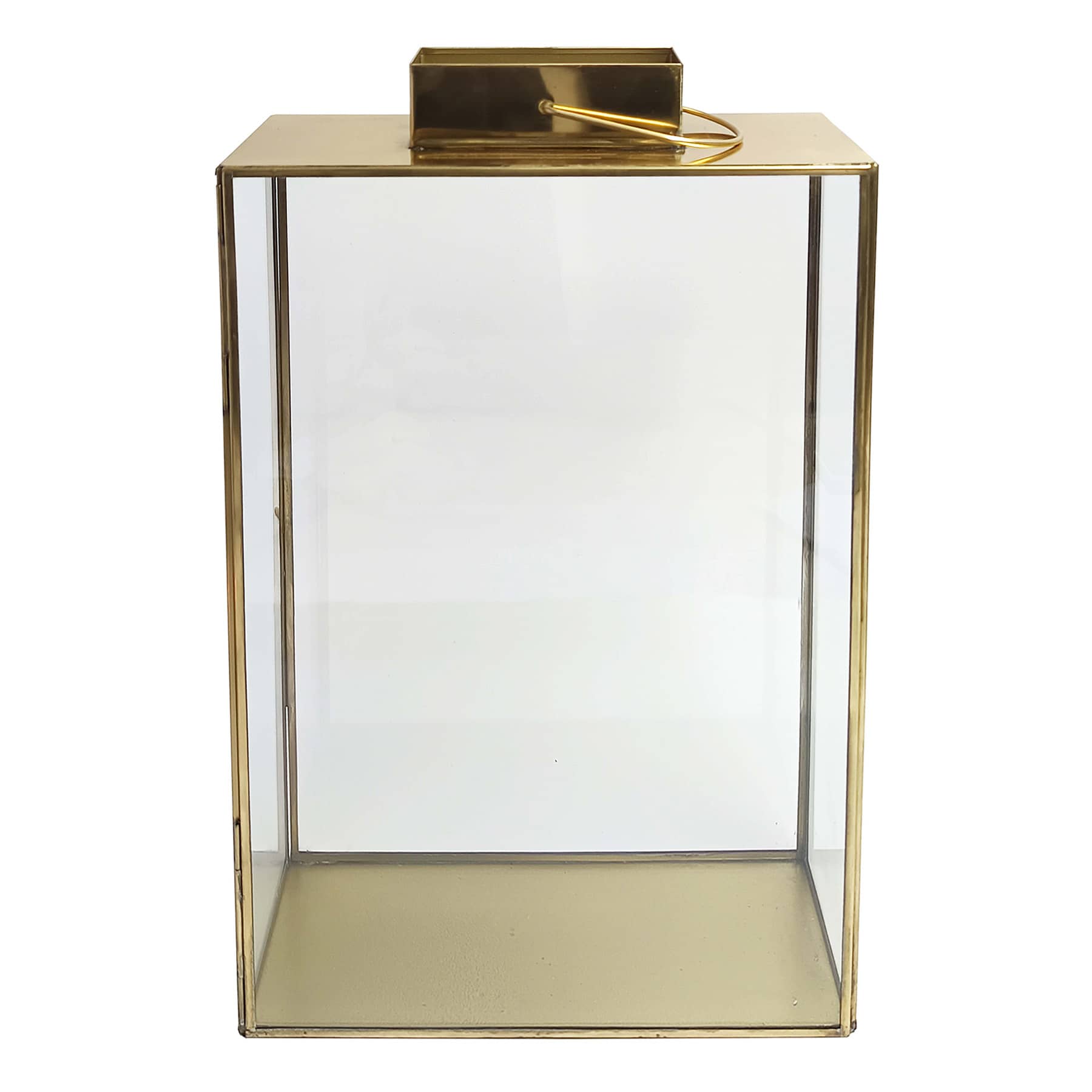 Gold Rectangle Lantern with Glass, 18"