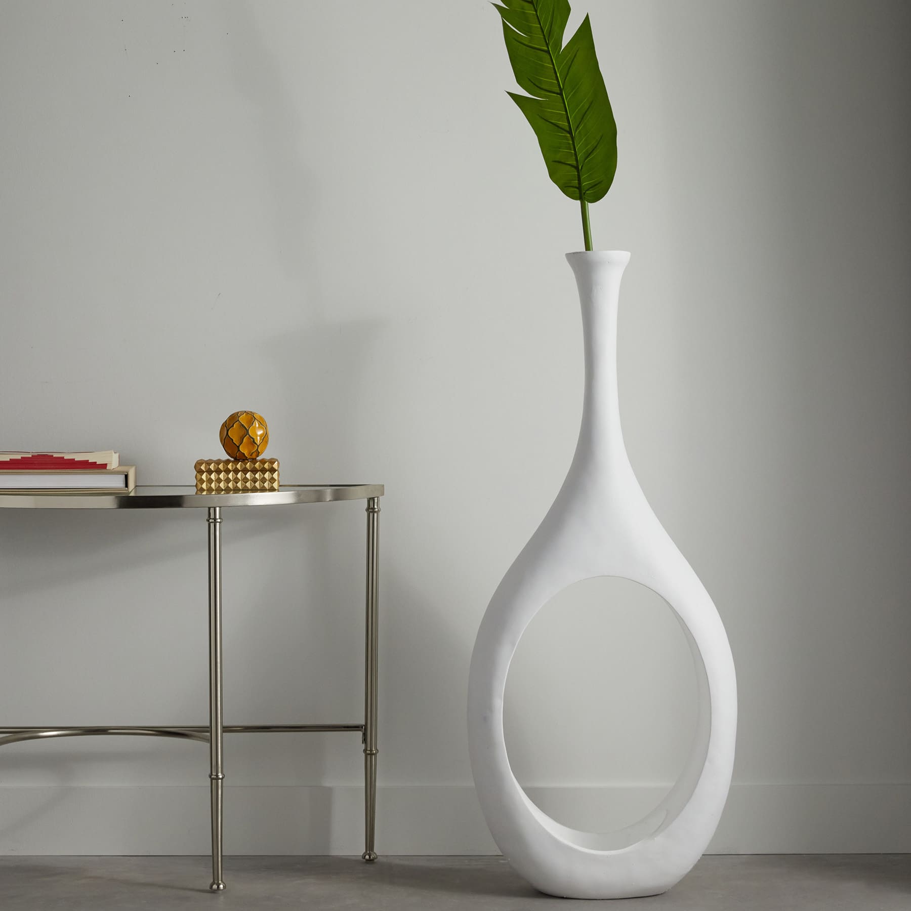 White Open Floor Vase, 48"