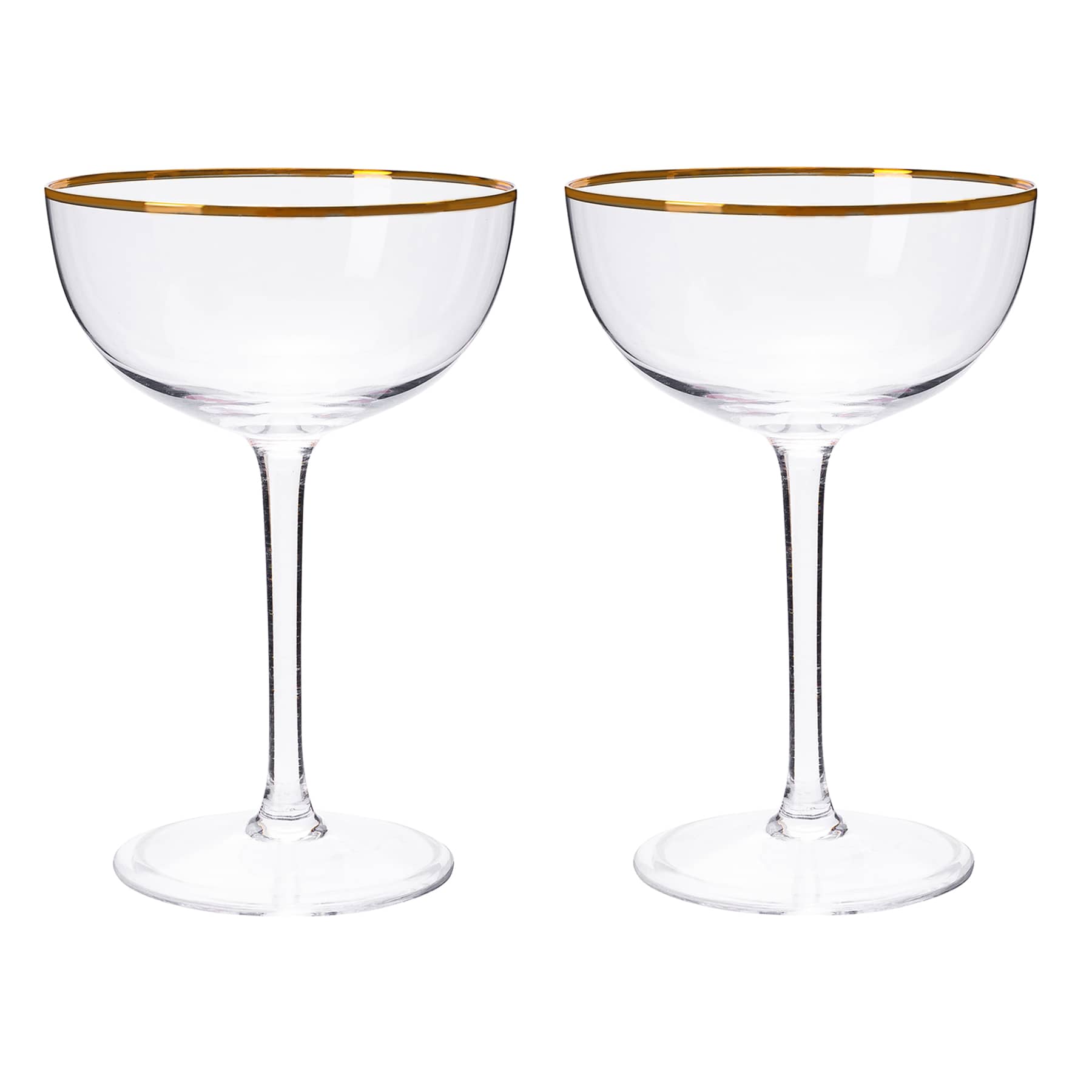 Willow Crossley Set of 2 Gold Rim Coupe Flute Glasses