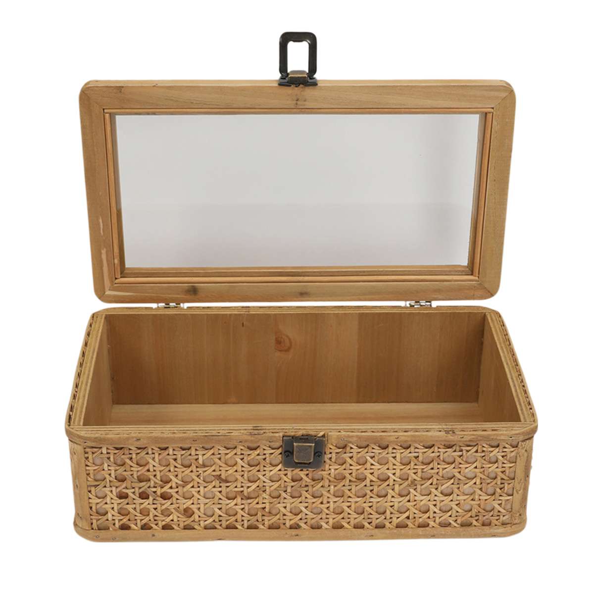 Small Brown Rattan Box with Clear Lid, 12x7
