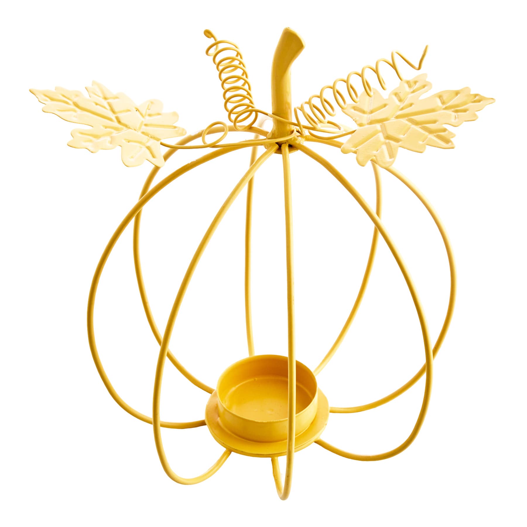Homespun Harvest Yellow Metal Pumpkin Candle Holder, 8"
