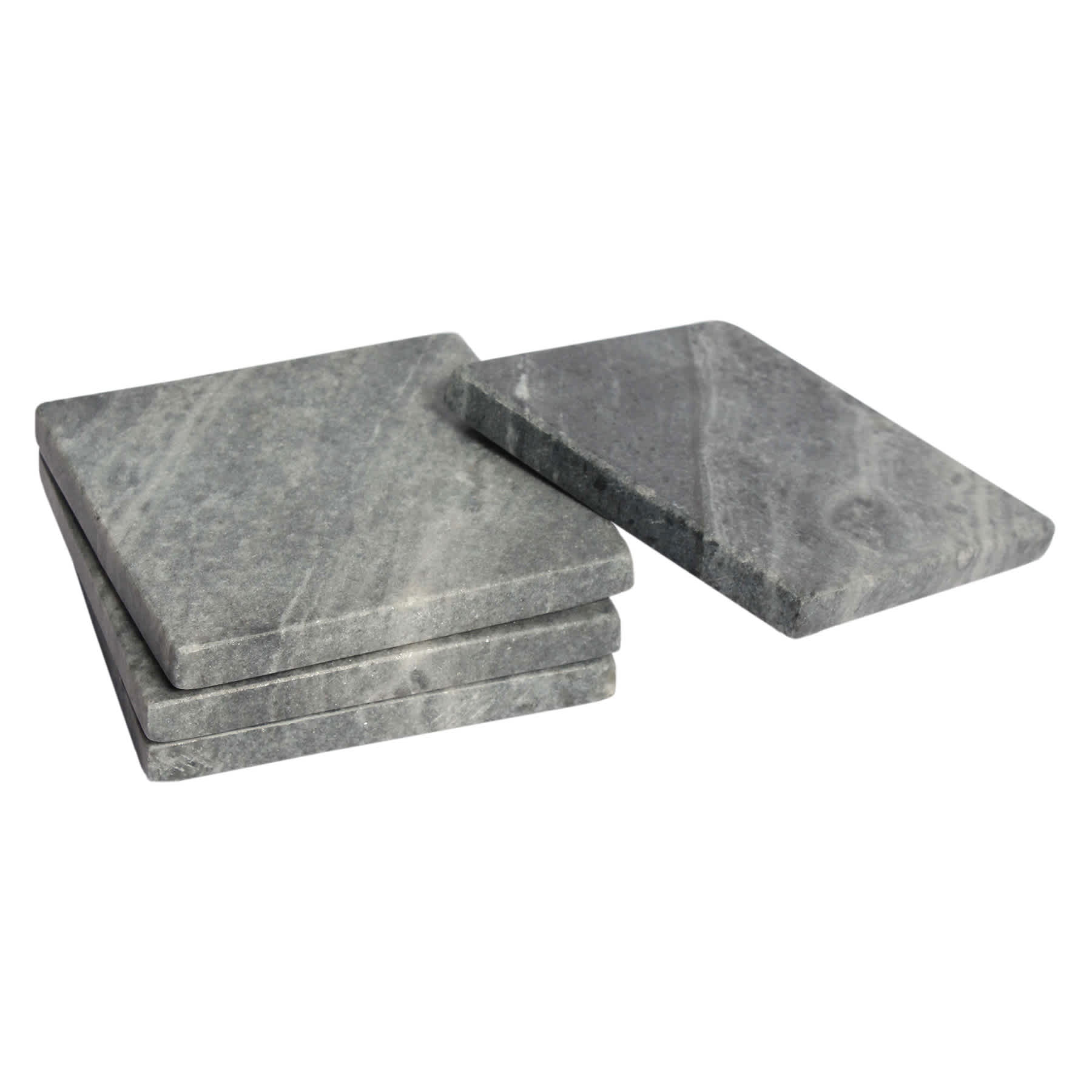 Set of 4 Square Grey Marbled Stoneware Coasters