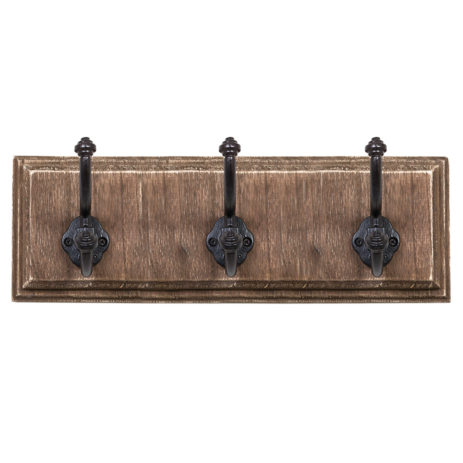 3-Hook Brown Wood & Metal Rustic Wall Hooks, 5x15