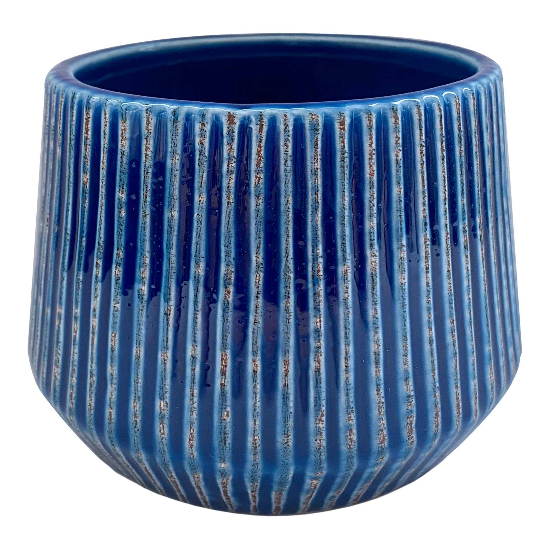 Indoor Blue Lines Ceramic Pot, Medium