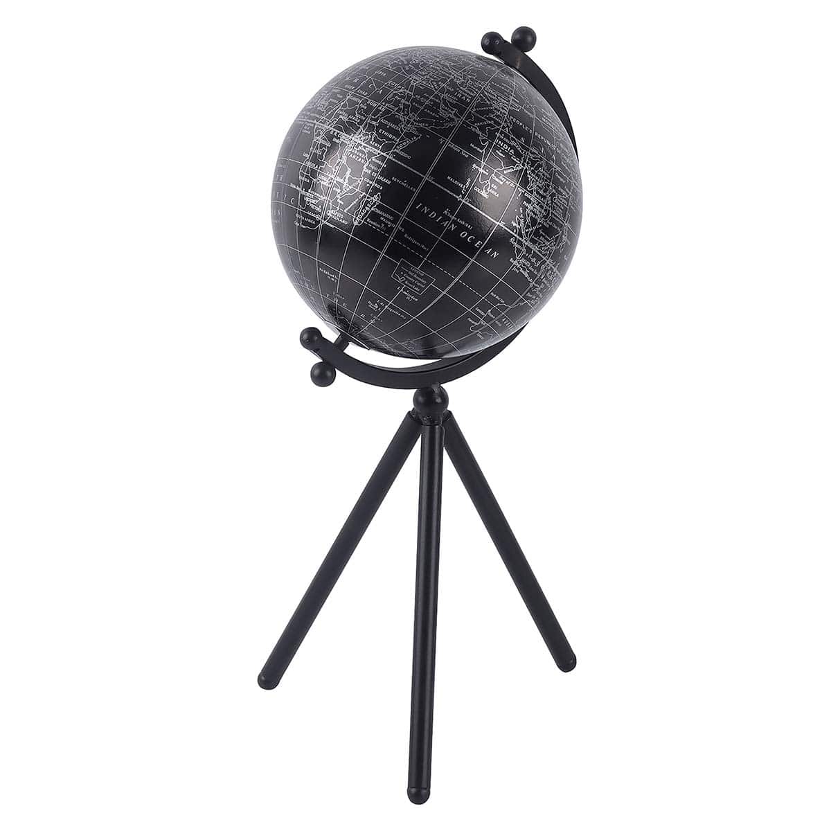 Black Metal Globe with Stand, 15"