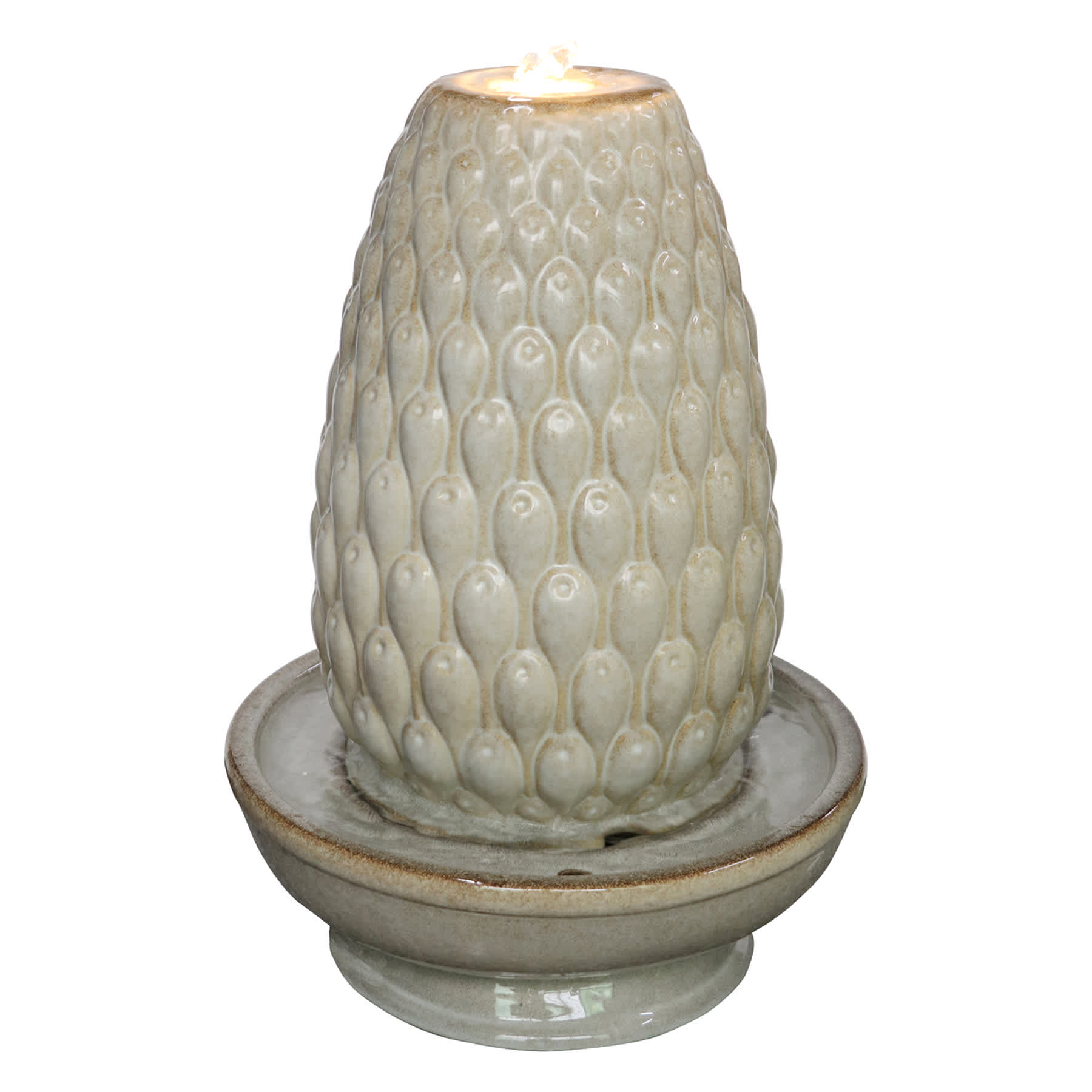 Honeybloom Pre-Lit Acorn Ceramic Outdoor Fountain, 20"