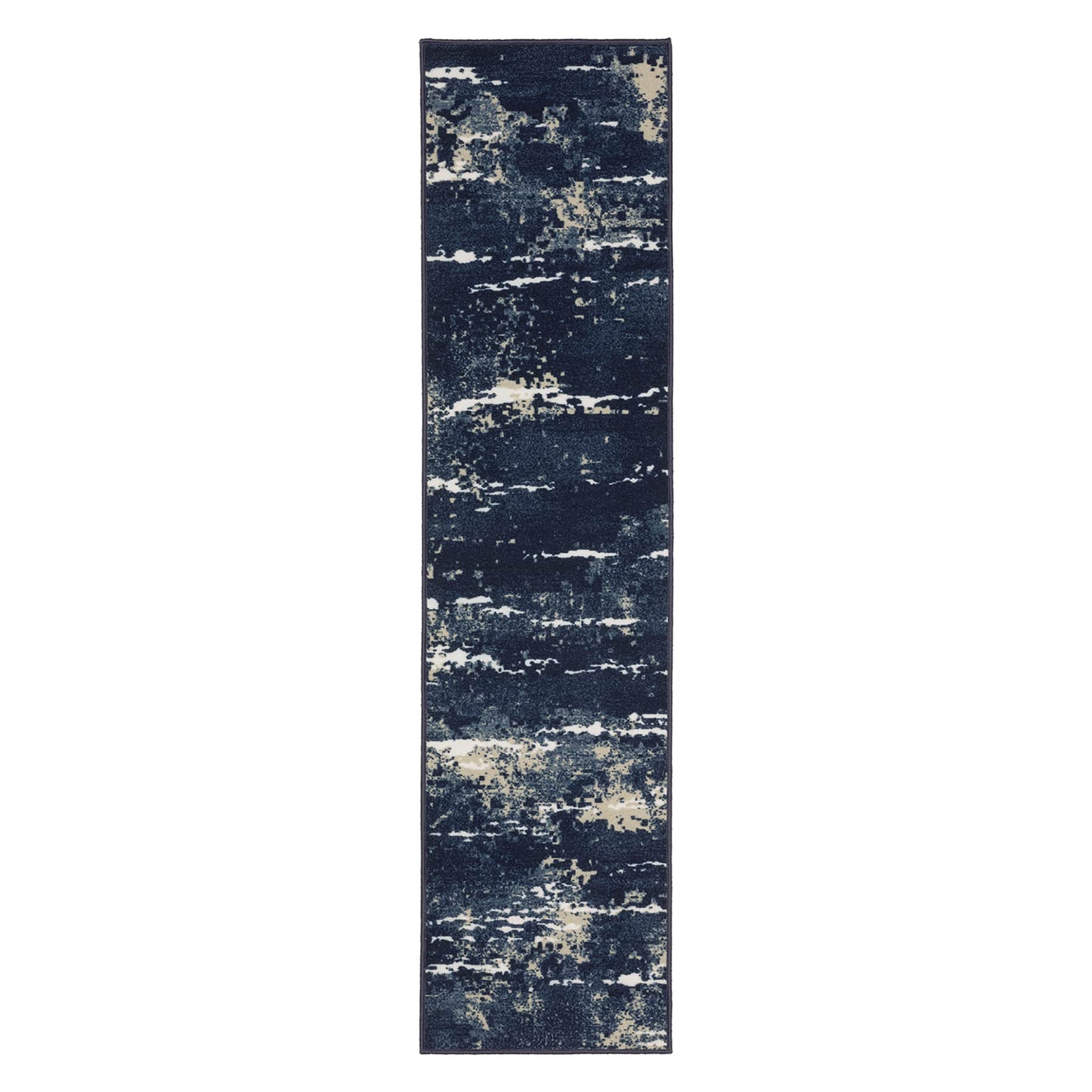 (D627) Andover Navy Blue Abstract Runner, 2x7