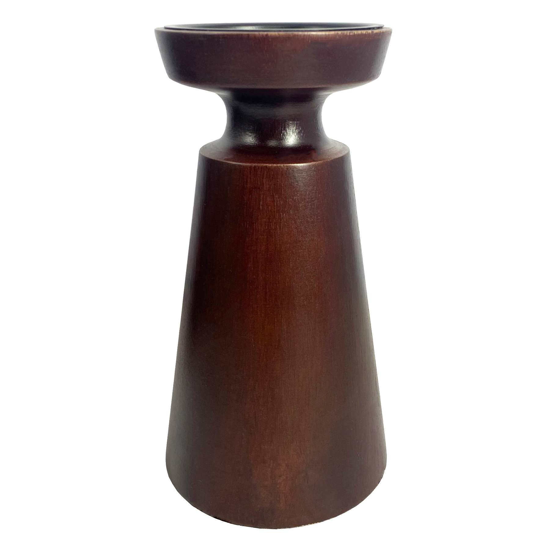 Dark Wooden Pillar Candle Holder, 8"