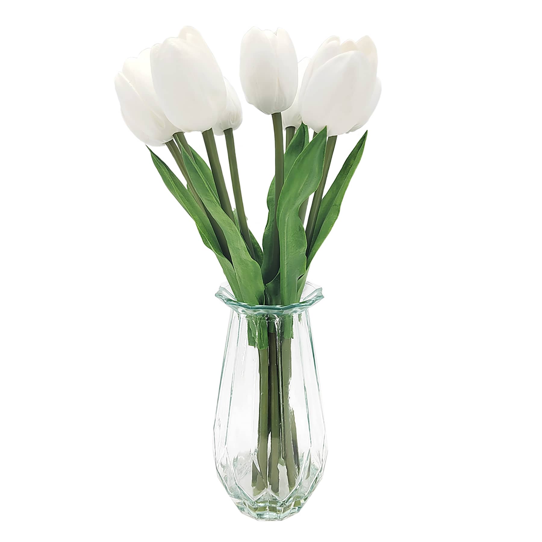 White Real Feel Tulip Arrangement in Glass Pot, 16"