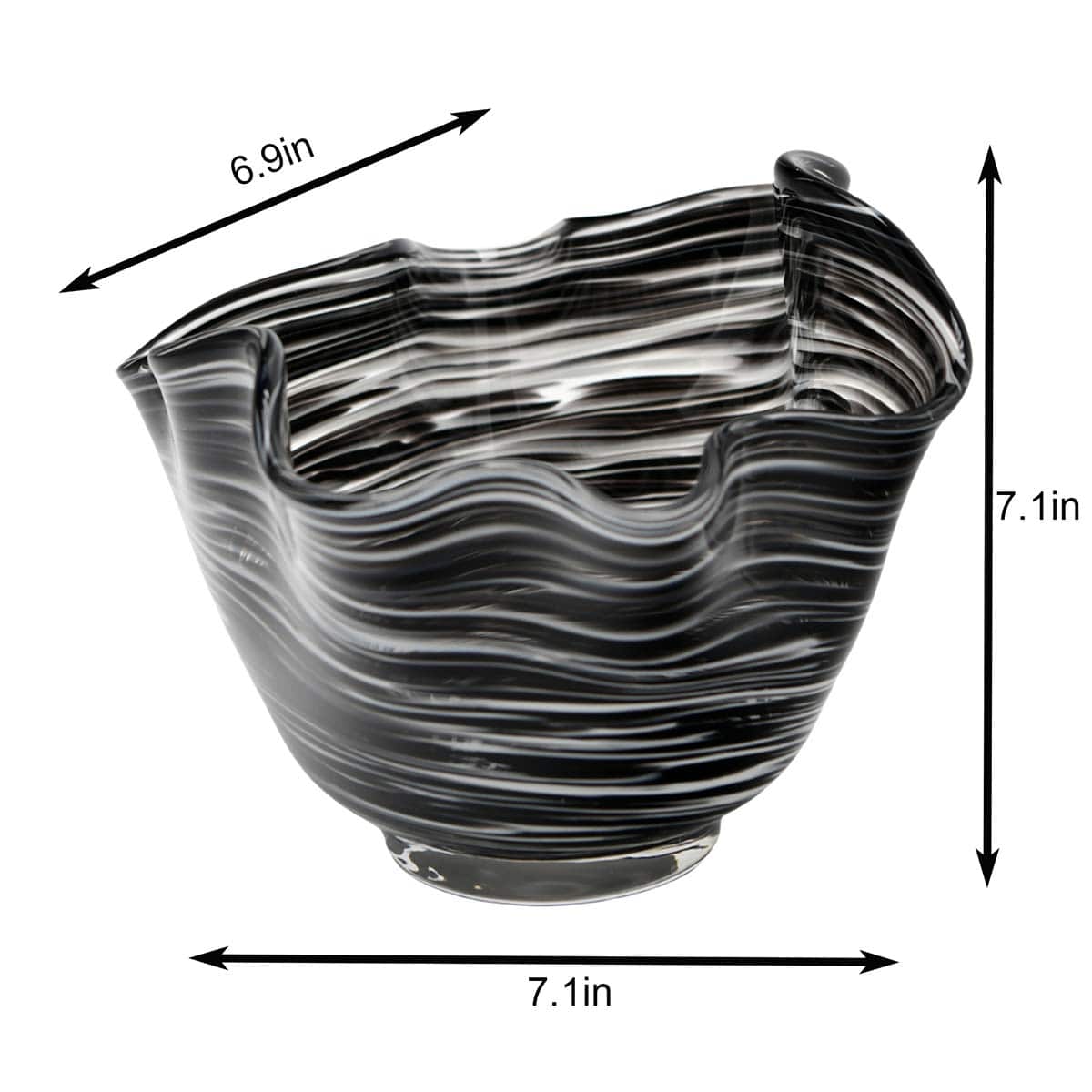 Black & White Wavy Glass Bowl, 7"