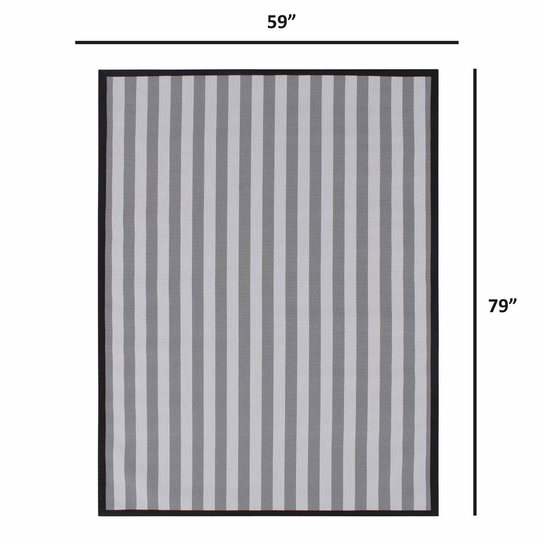 Black & White Textilene Striped Outdoor Area Rug, 5x7
