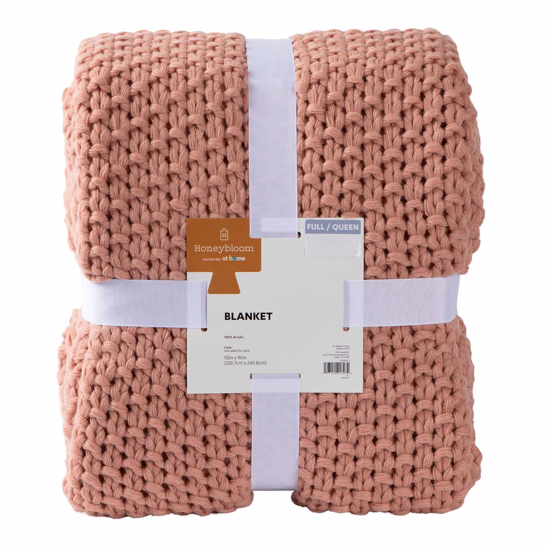 Honeybloom Pink Sweater Knit Bed Blanket, Full/Queen