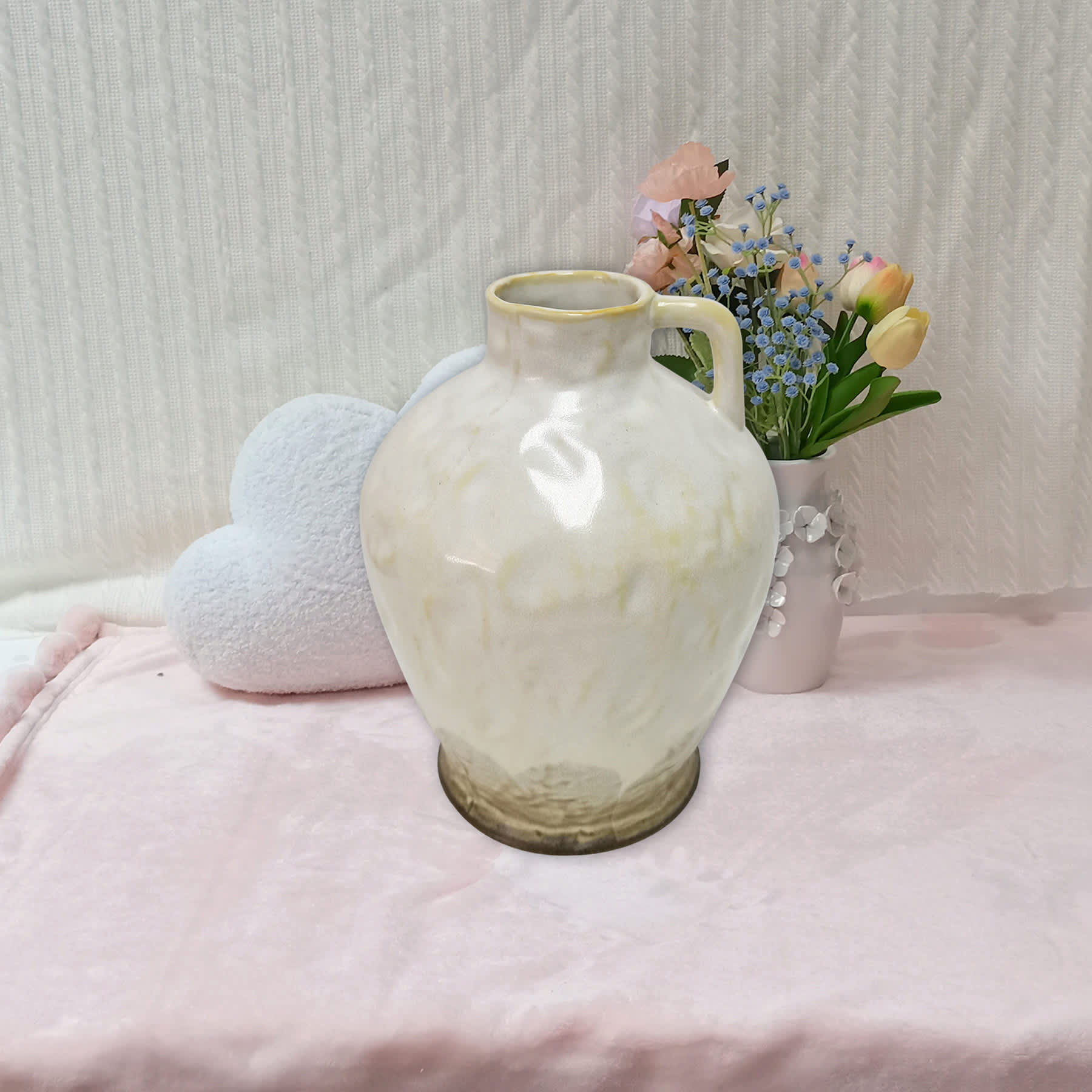 White Ceramic Vase, 9"