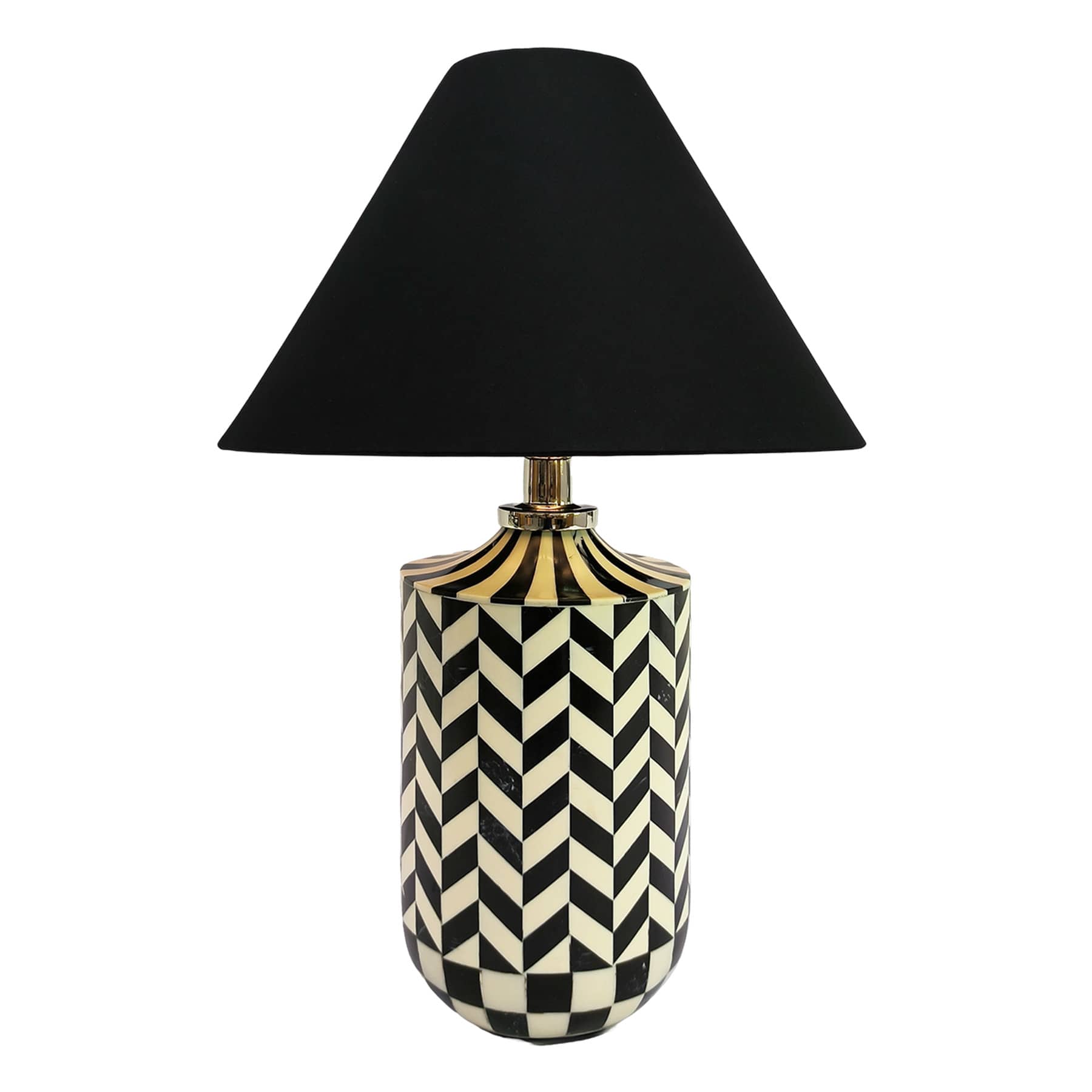 Black & White Chevron Small Table Lamp with Empire Shade, 20"