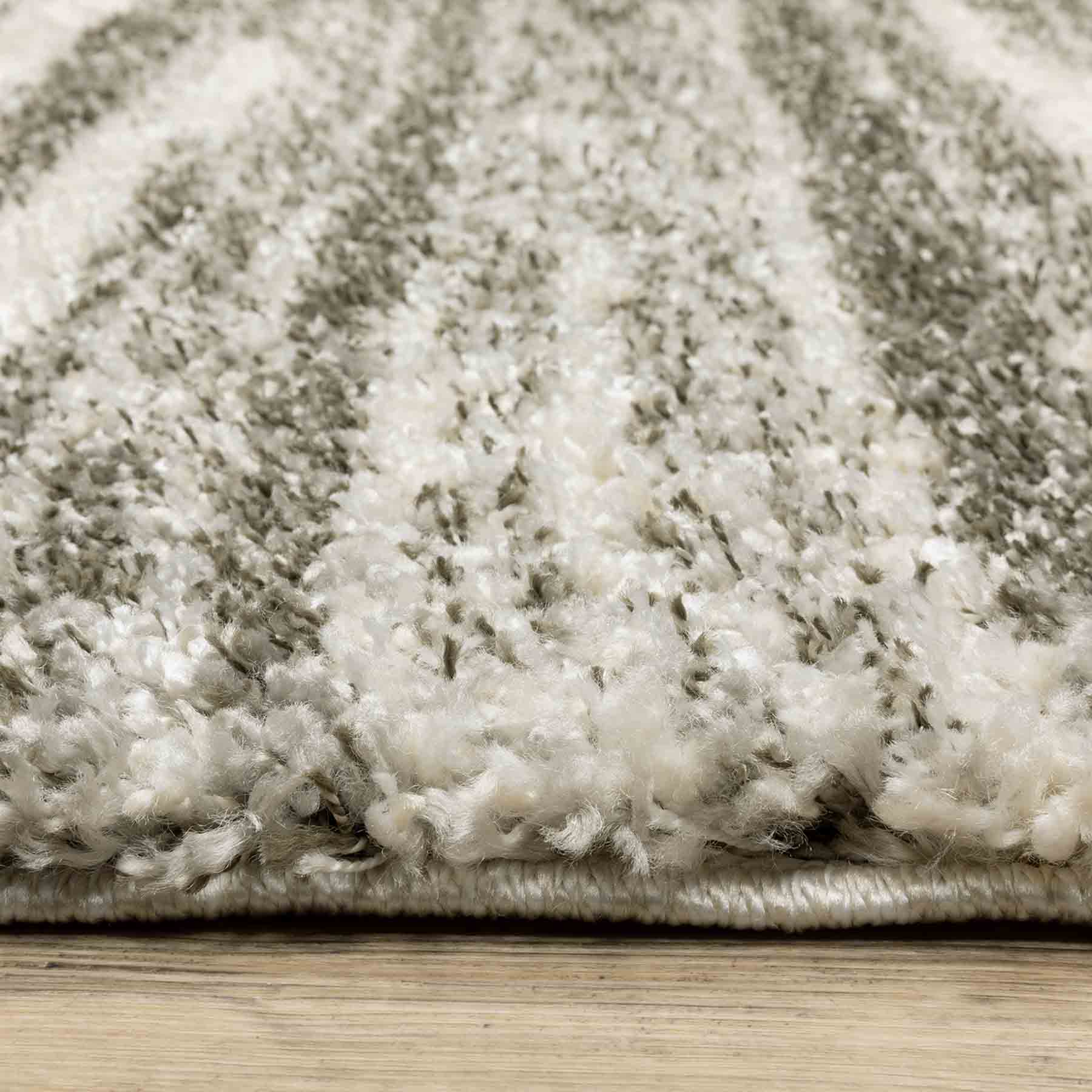 (A345) Lizzy Grey & Ivory Shag Area Rug, 5x8