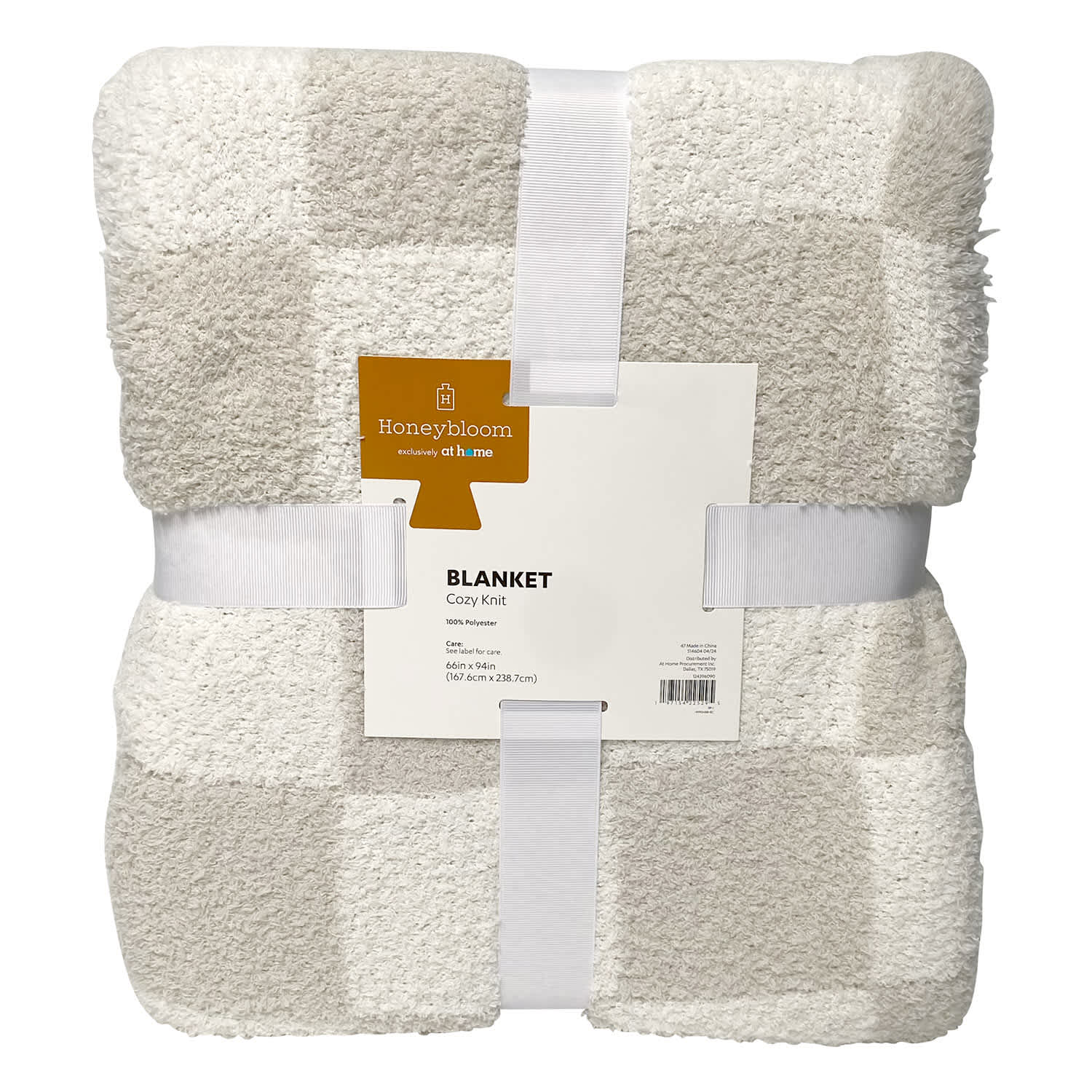 Honeybloom Light Grey Checkered Cozy Knit Bed Blanket, Twin/Twin XL