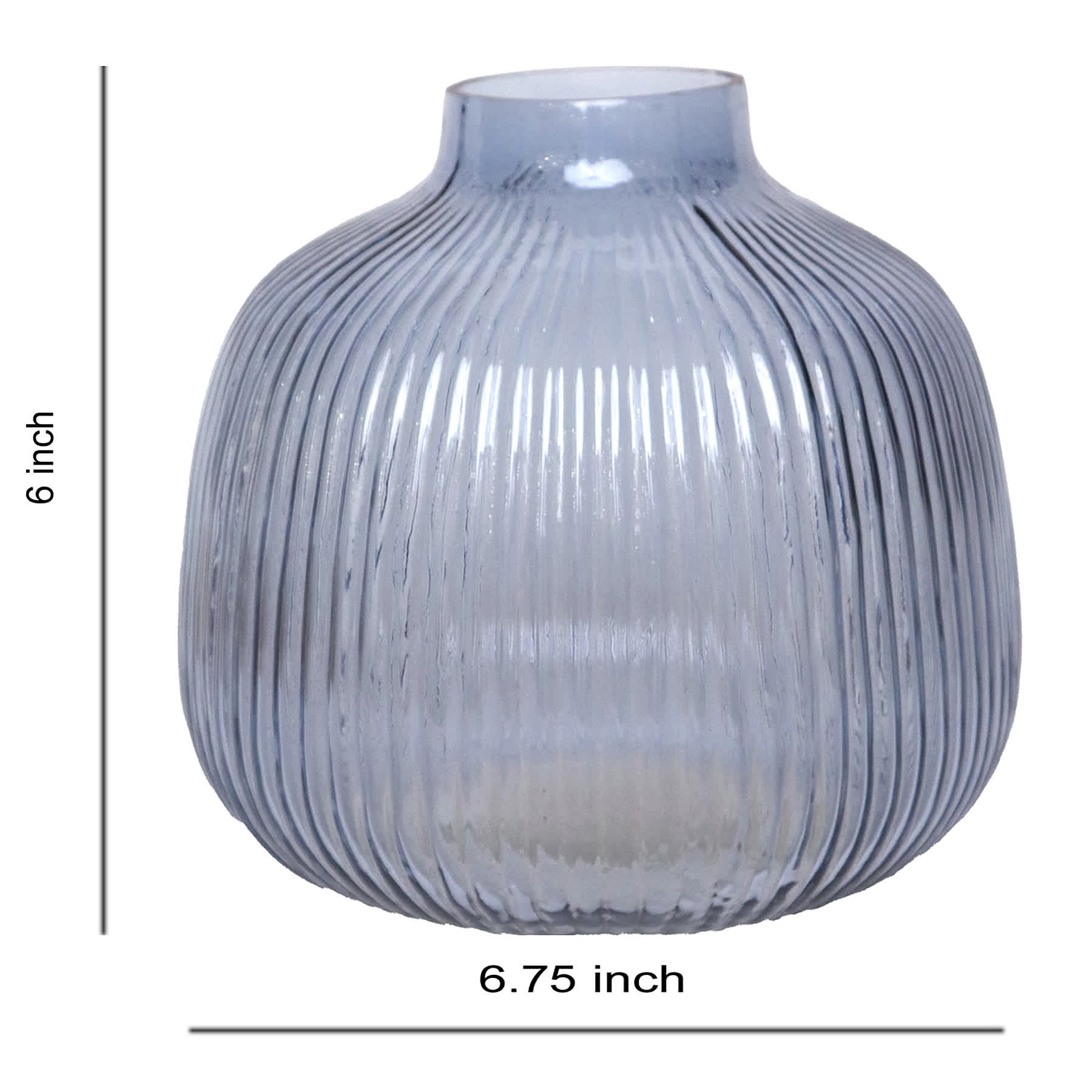 Blue Round Ribbed Glass Vase, 6"