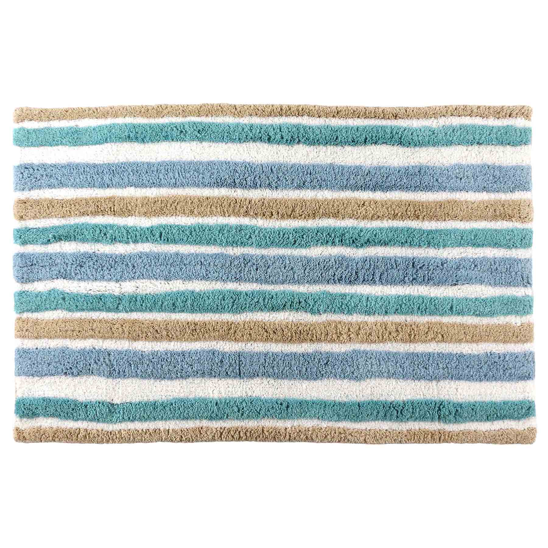 Blue Striped Tufted Cotton Bath Rug, 20x30