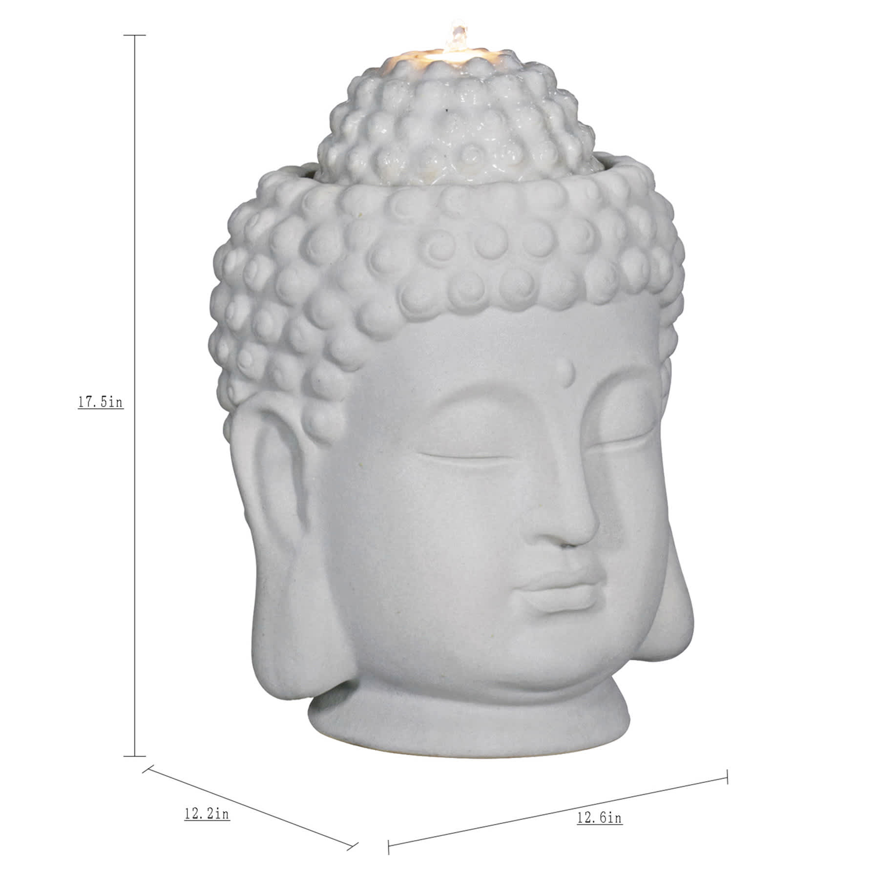 Found & Fable Pre-Lit White Buddha Outdoor Fountain, 17.5"