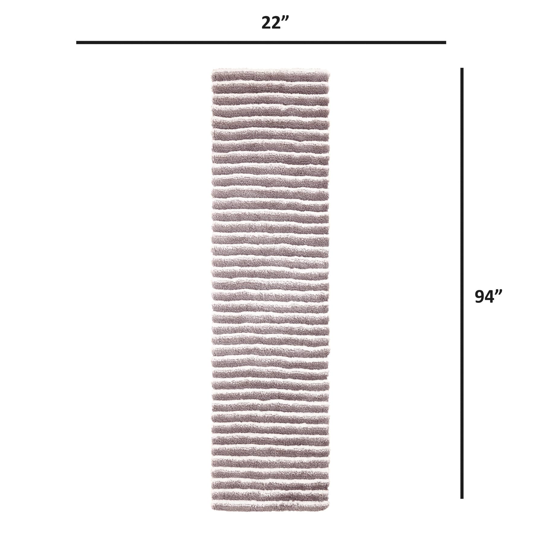 (A368) Microfiber Silver Striped High-Low Runner, 2x7