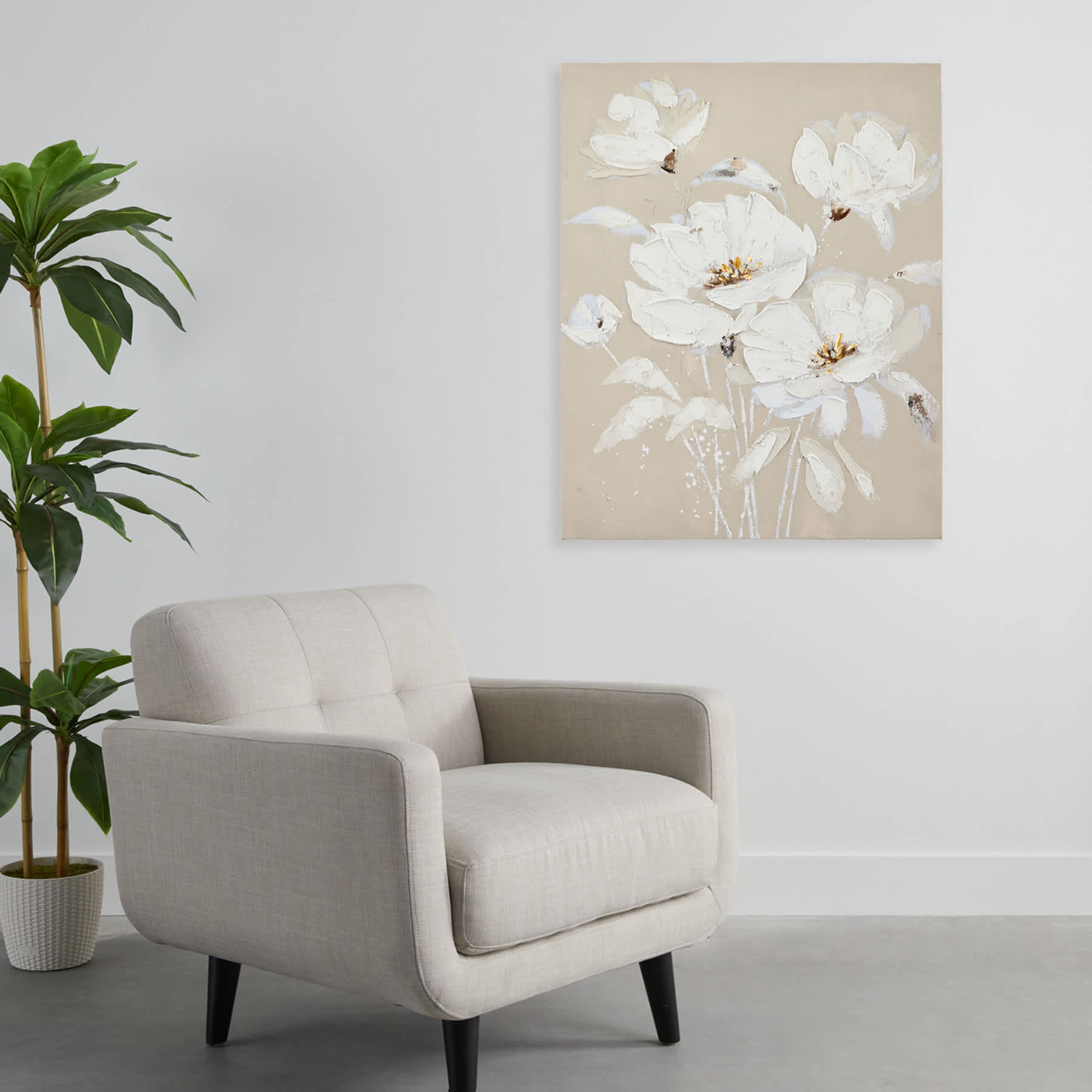 Hand Painted Flowers Canvas Wall Art, 39"