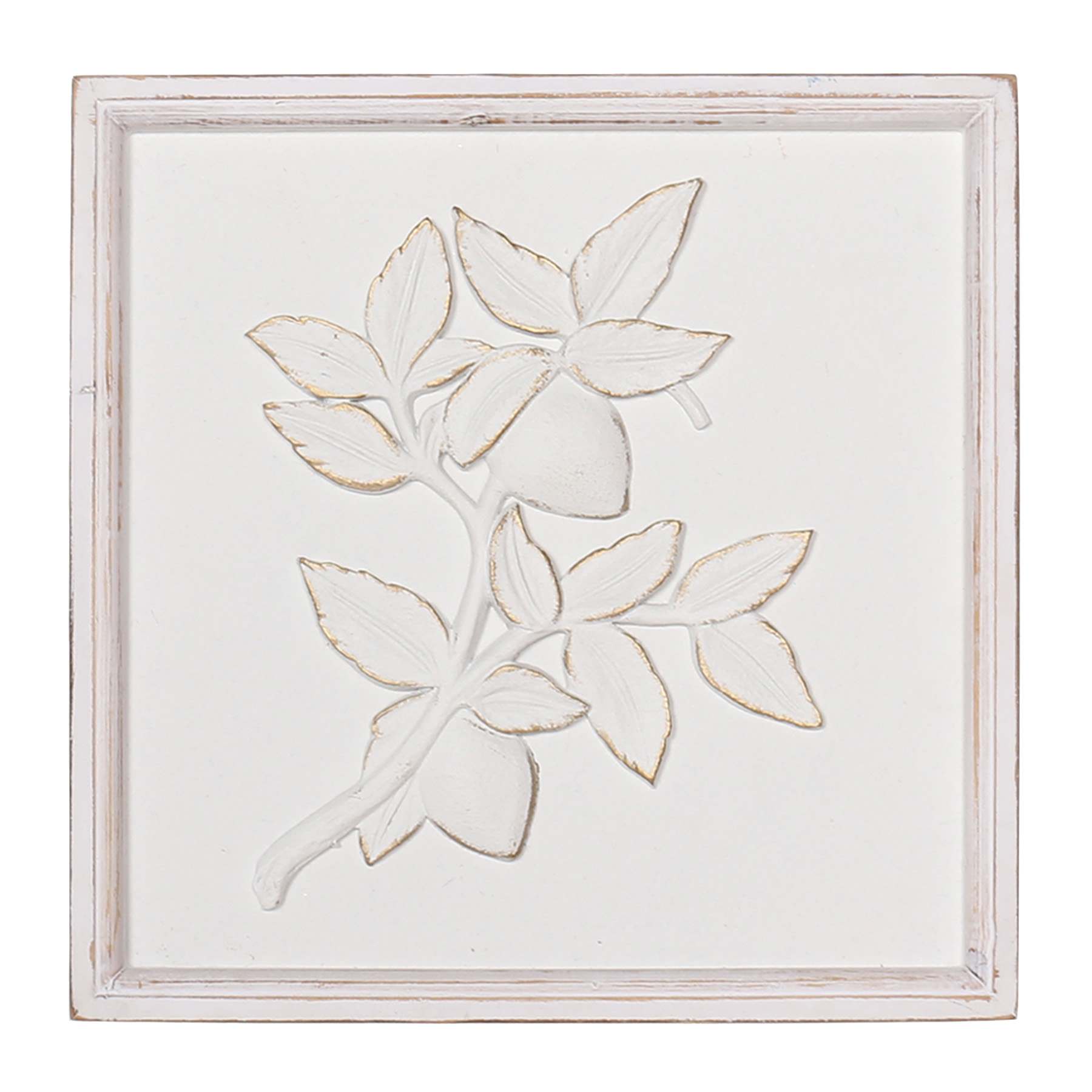 Providence White Wooden Wall Decor with Leaf, 12"