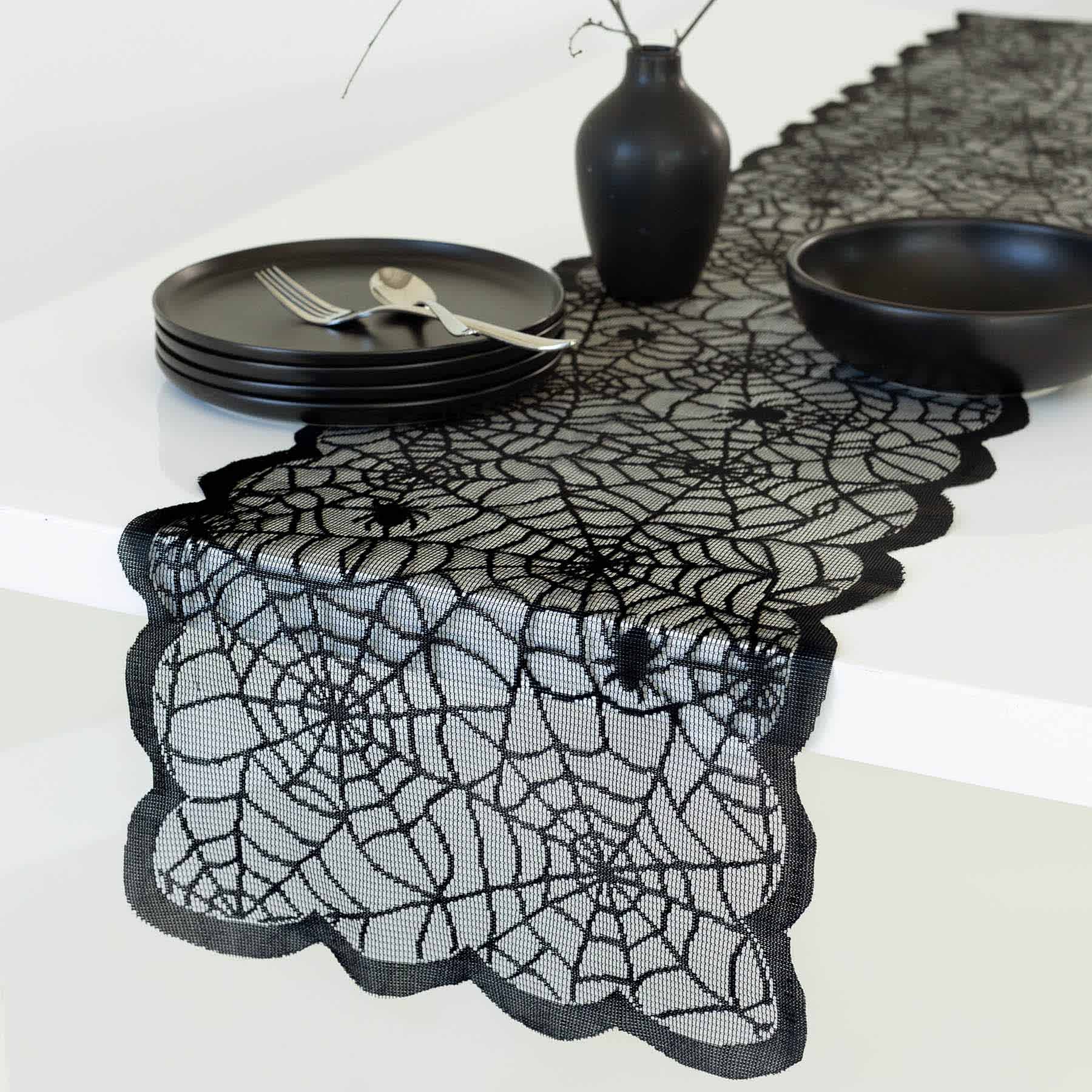 Spellbound Spiderweb Lace Table Runner, 72X13