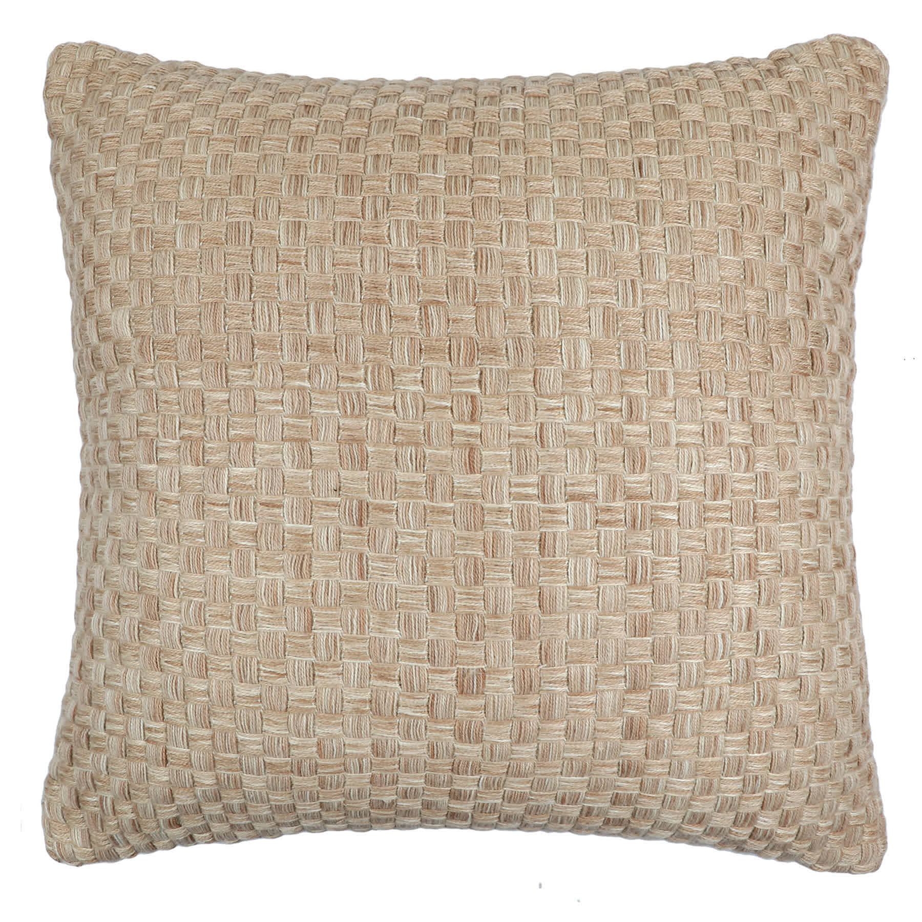 Honeybloom Natural Textured Grid Woven Square Outdoor Throw Pillow, 18"