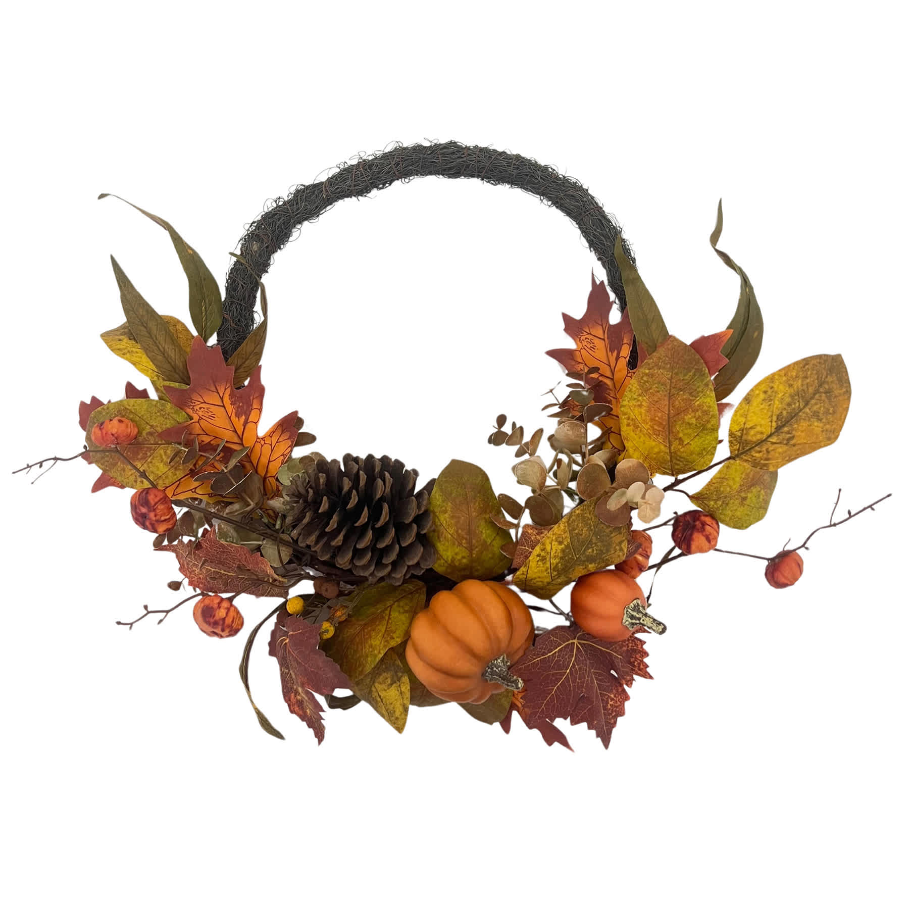 Pumpkin Fall Leaves Wreath, 22"