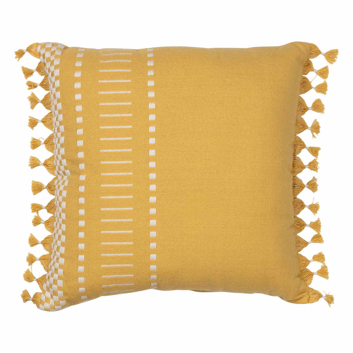 Honeybloom Ochre Stripe Tassel Outdoor Throw Pillow, 18"