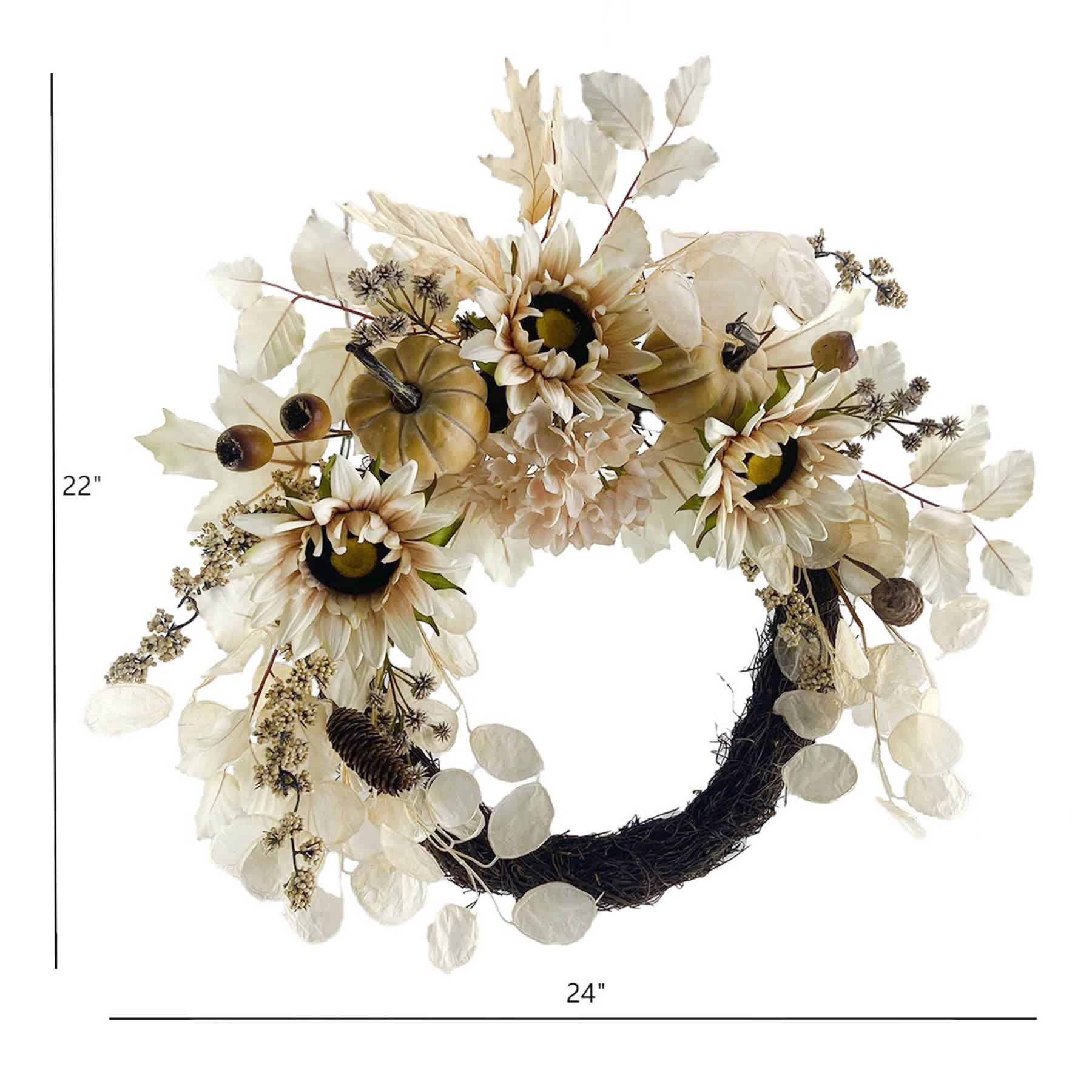 Sunflower & Pumpkin Semi Wreath, 22"