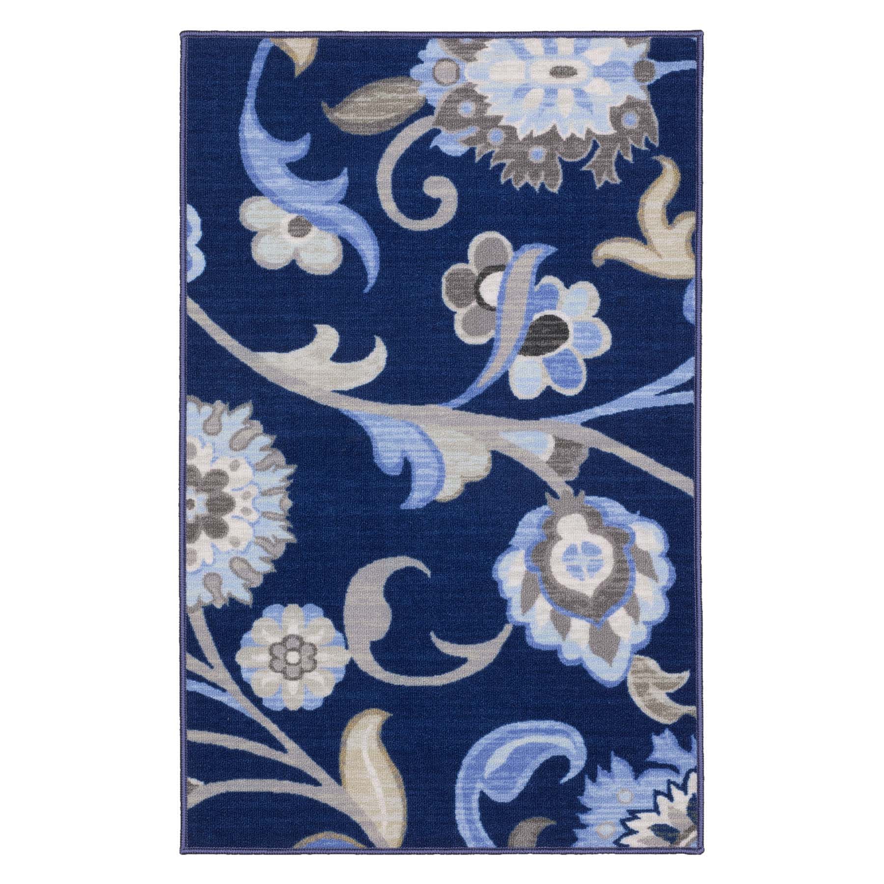 (D624) Seaton Navy Blue Floral Accent Rug, 3x4