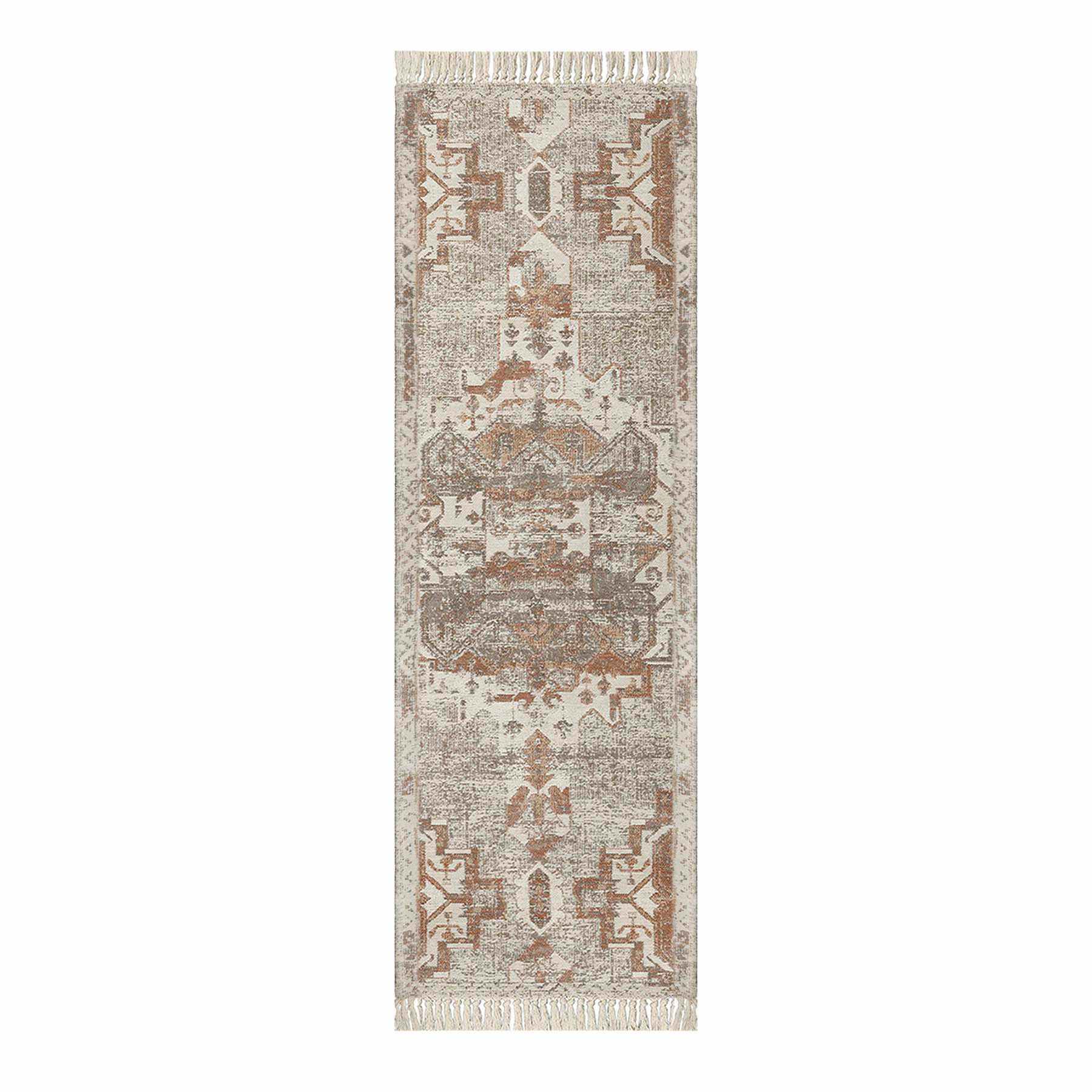 (B718) Honeybloom Joelle Neutral Woven Fringe Runner, 2x7