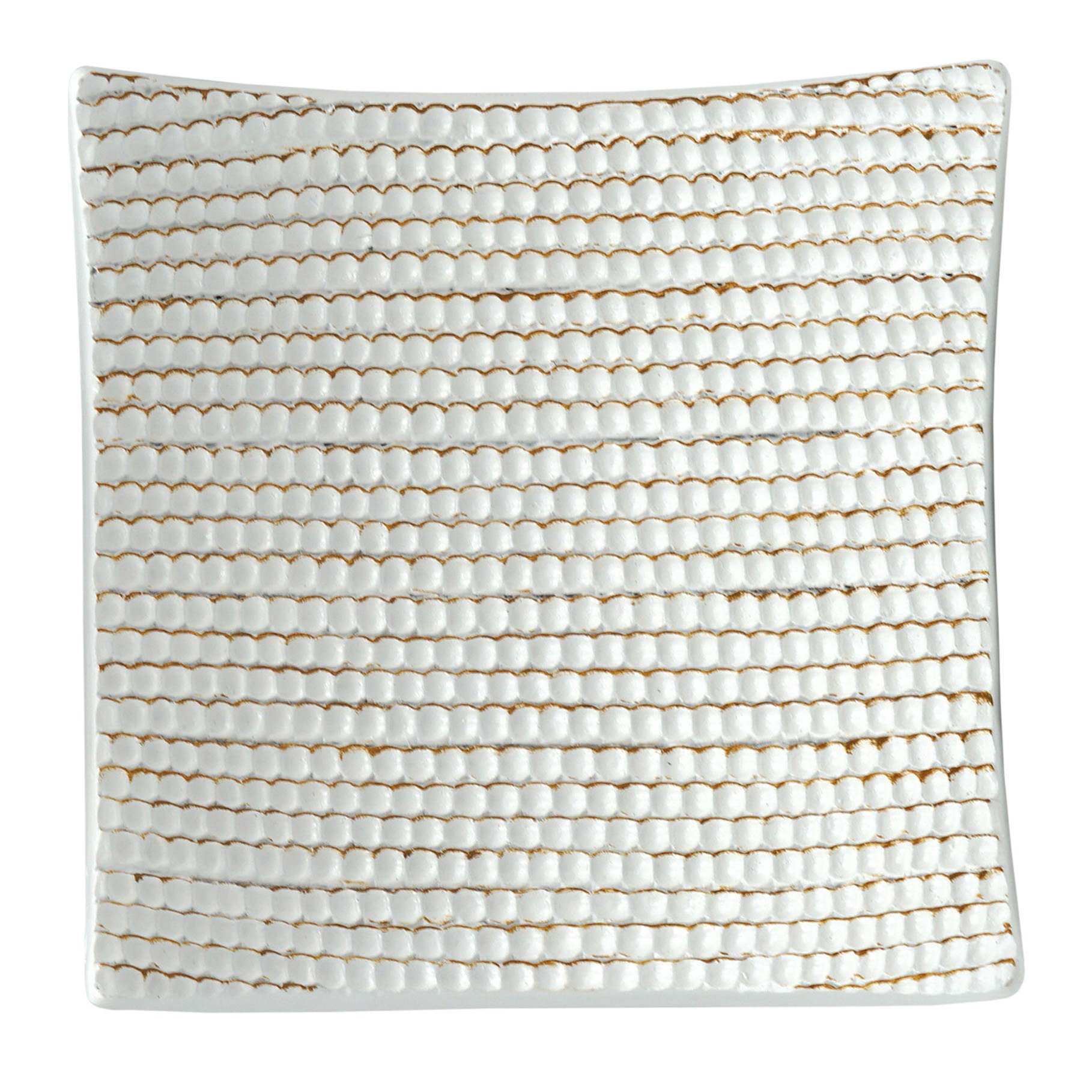 White Striped Beaded Tray, 7"