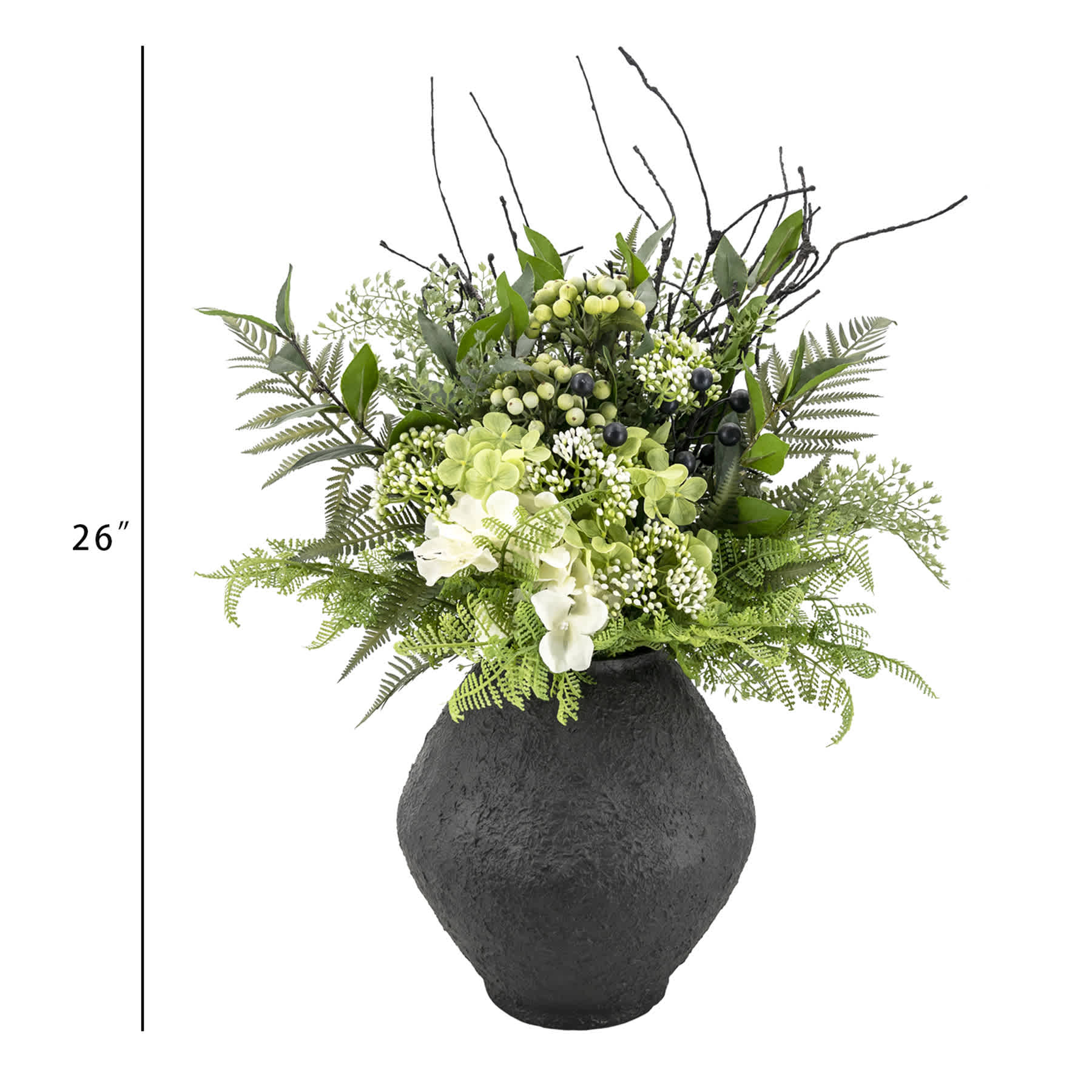 26In Greenery And Foral In Blk Ceramic Pot
