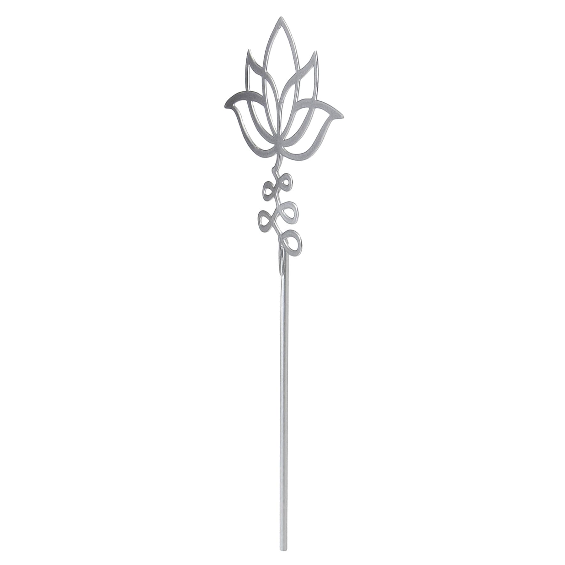 Found & Fable Silver Metal Lotus Flower Yard Pick, 12"