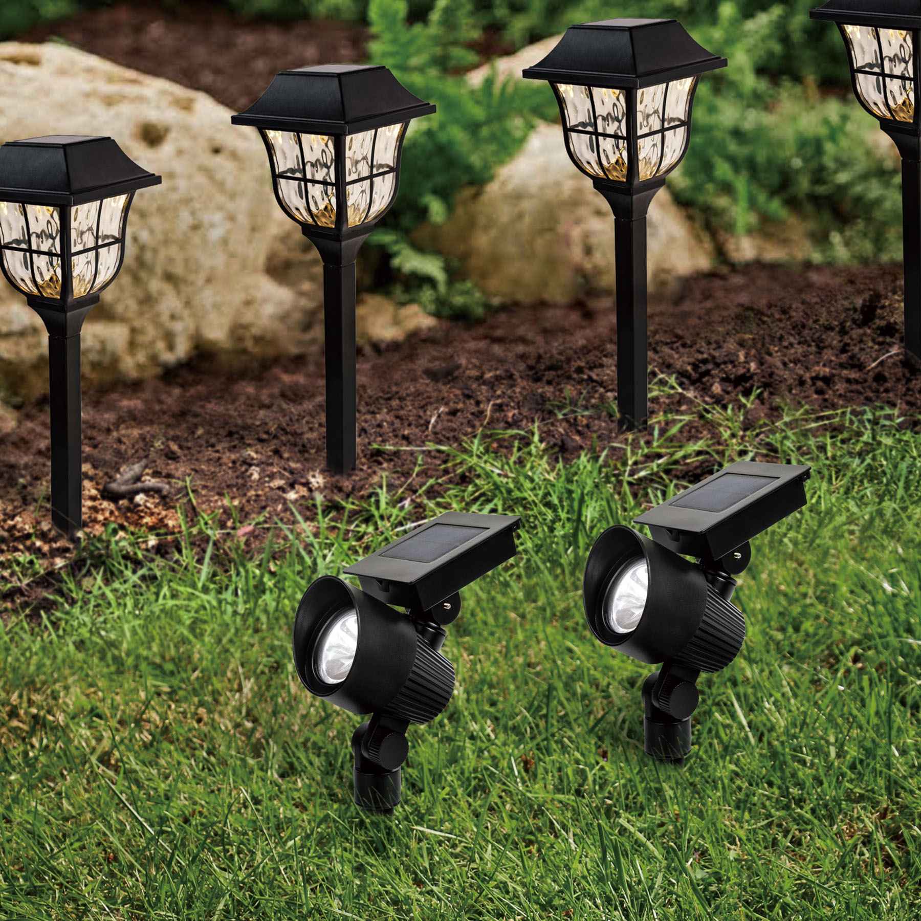 6-Pack Solar Landscape Lighting Kit, 4 Pathway Lights & 2 Spot Lights