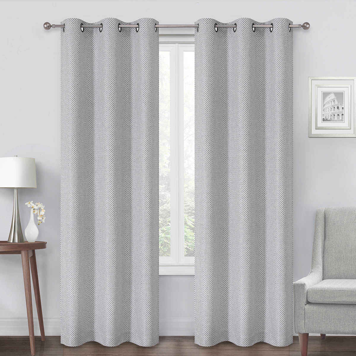 Oakdale Navy Blue Light Filtering Grommet Single Curtain Panel, 84"