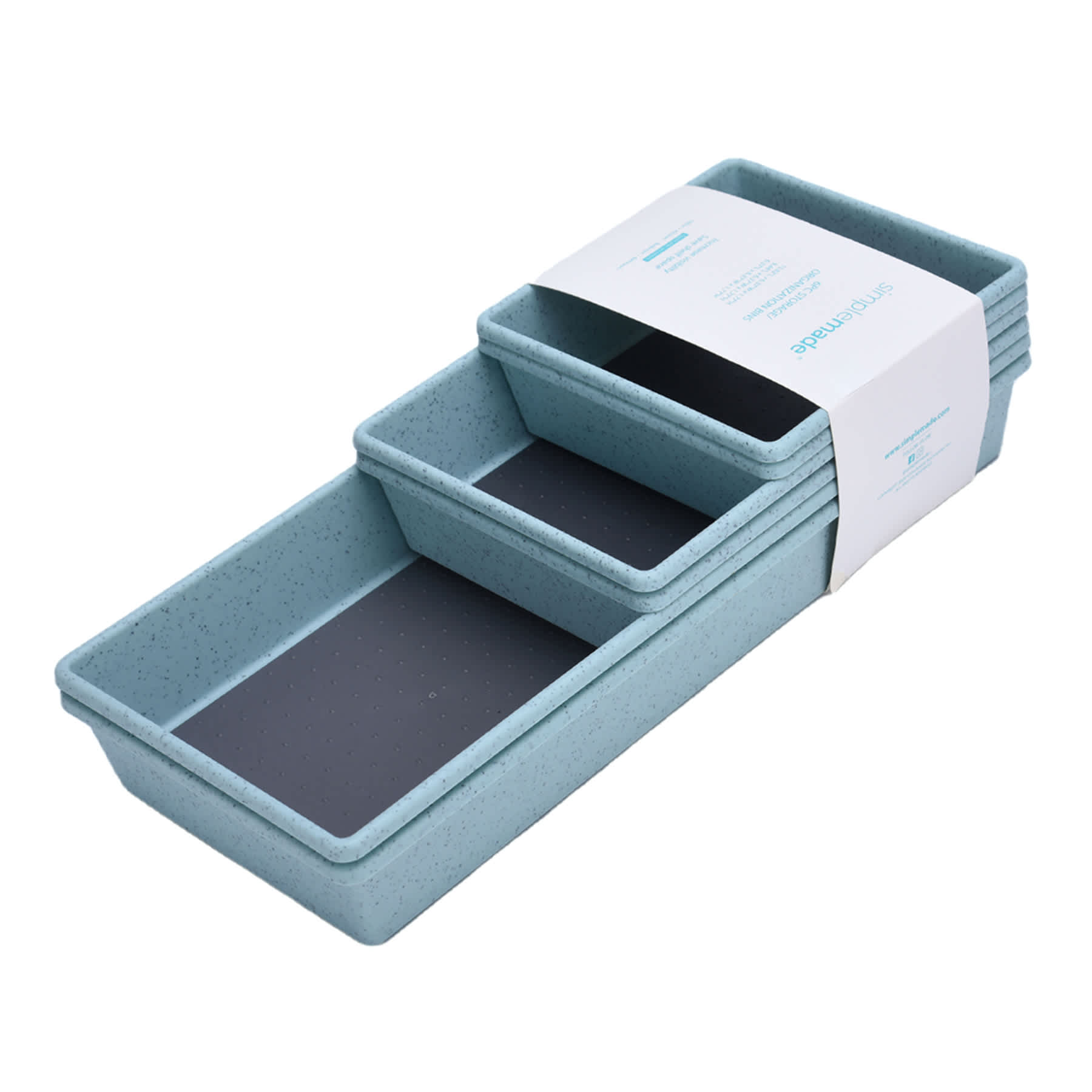 Set of 6 Non-Slip Drawer Organizer Bins, Mint Green