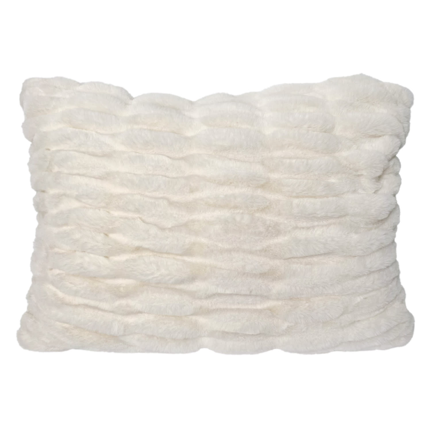 Beige Ruched Faux Fur Throw Pillow, 14x20