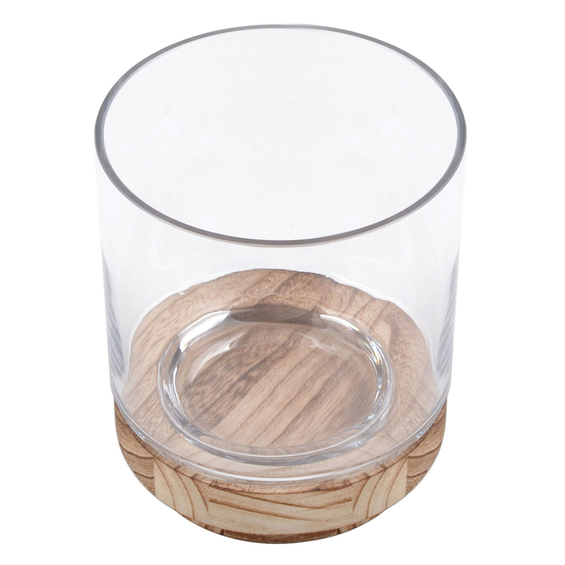 Honeybloom Clear Glass Hurricane Candle Holder with Wood Base, 6"