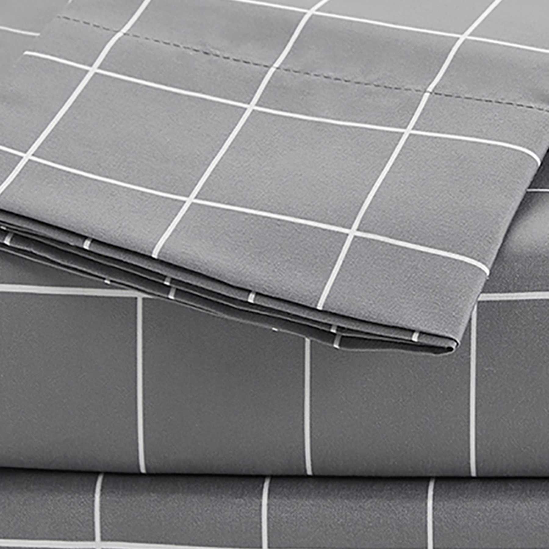 3-Piece Grid Print Cooling Microfiber Sheet Set, Twin/Twin XL